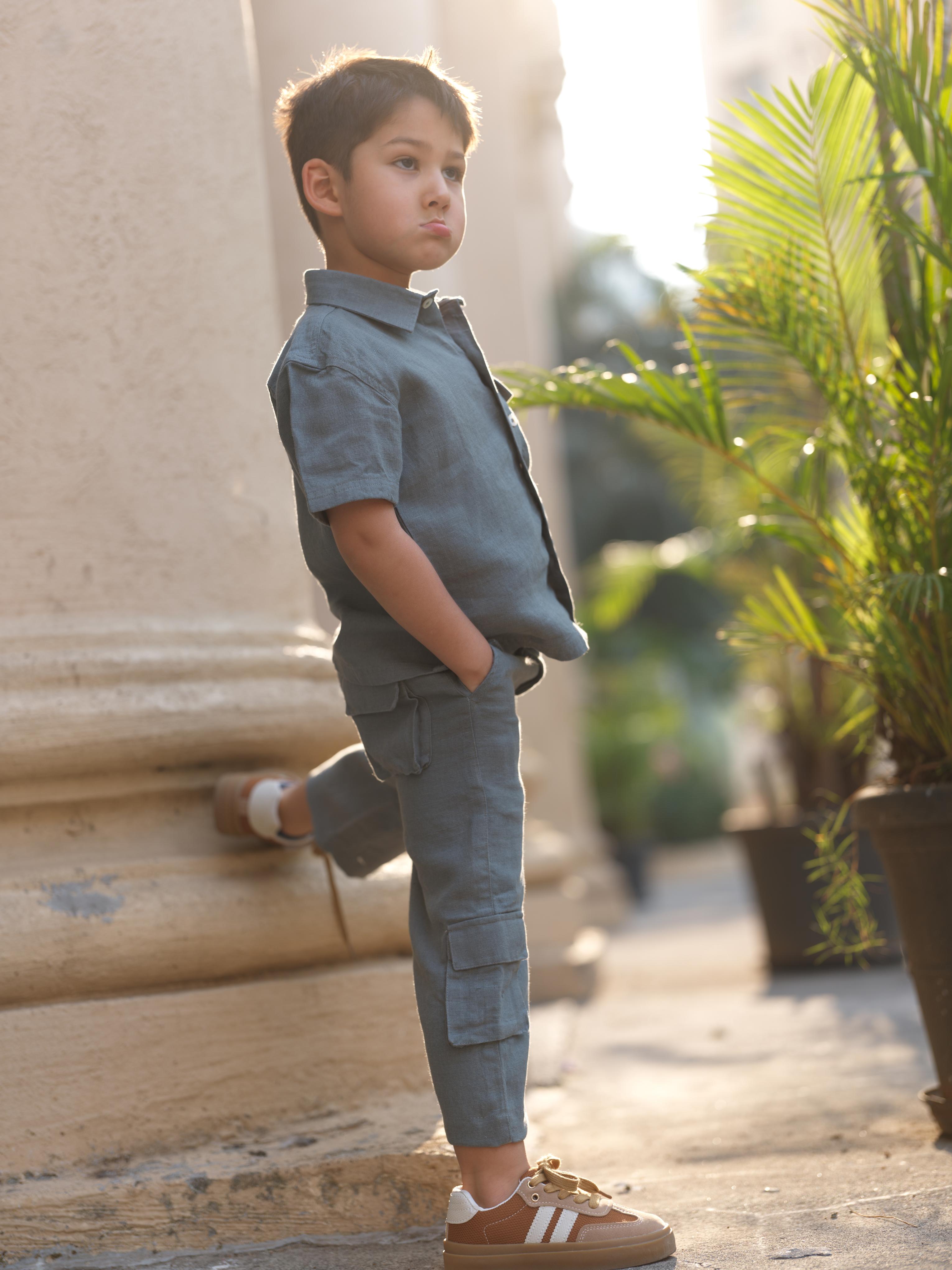 Boys Half-Sleeve Shirt & Cargo Trousers Co-Ord Graphite