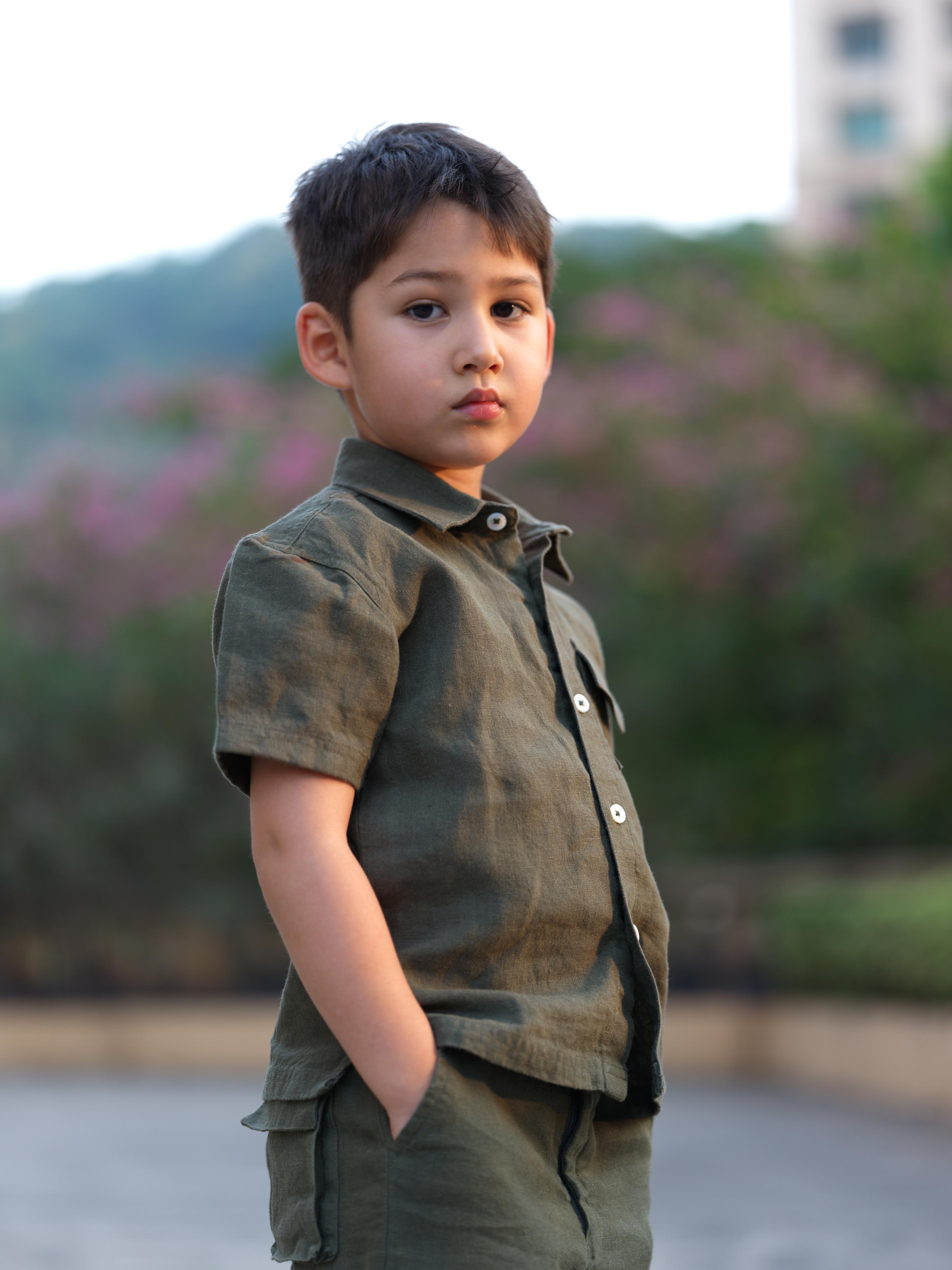 Boys Half-Sleeve Shirt & Cargo Trousers Co-Ord Moss Green