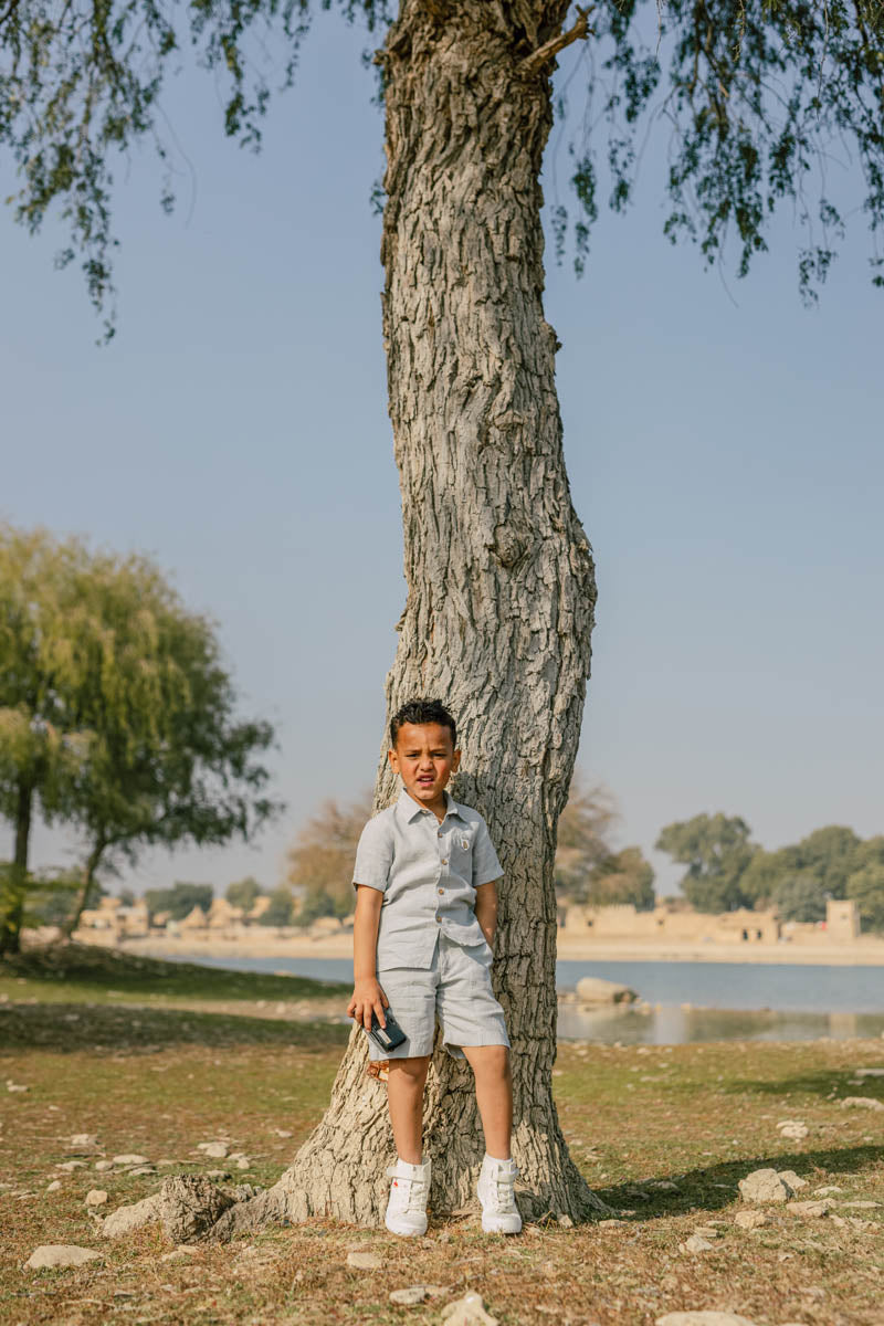High Low Shirt With Capri Shorts Set - Chi Linen