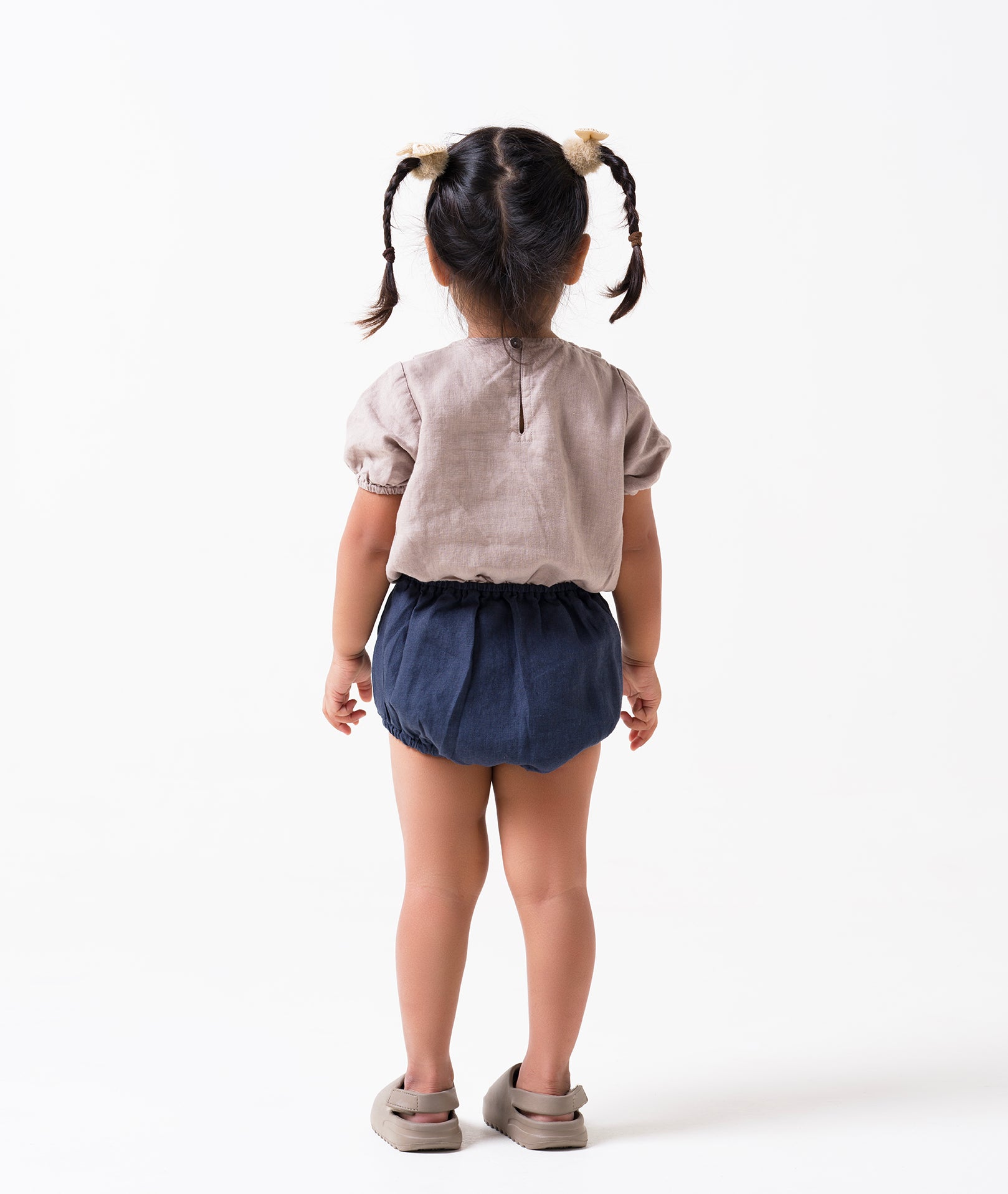 Bloom romper for girl T- Almond Beige - B- Navy Blue