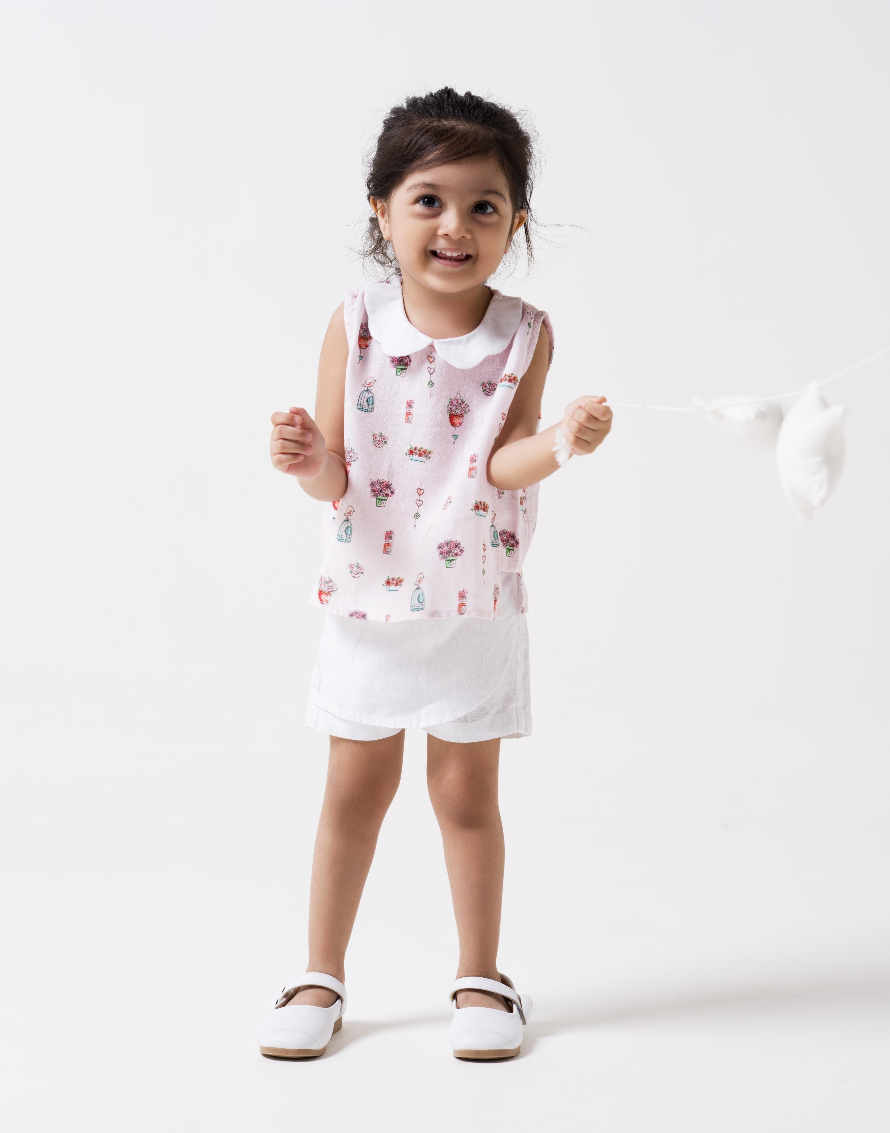 Printed Peter Pan Collar Top & Skort Set