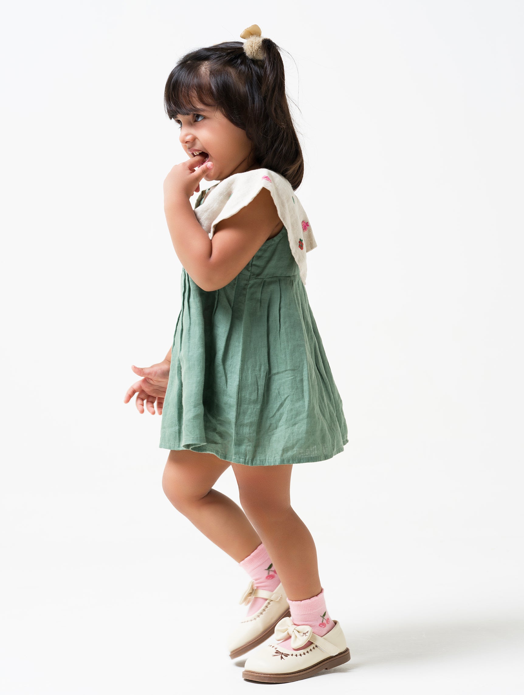 Hand-Embroidered Flap Collar Dress