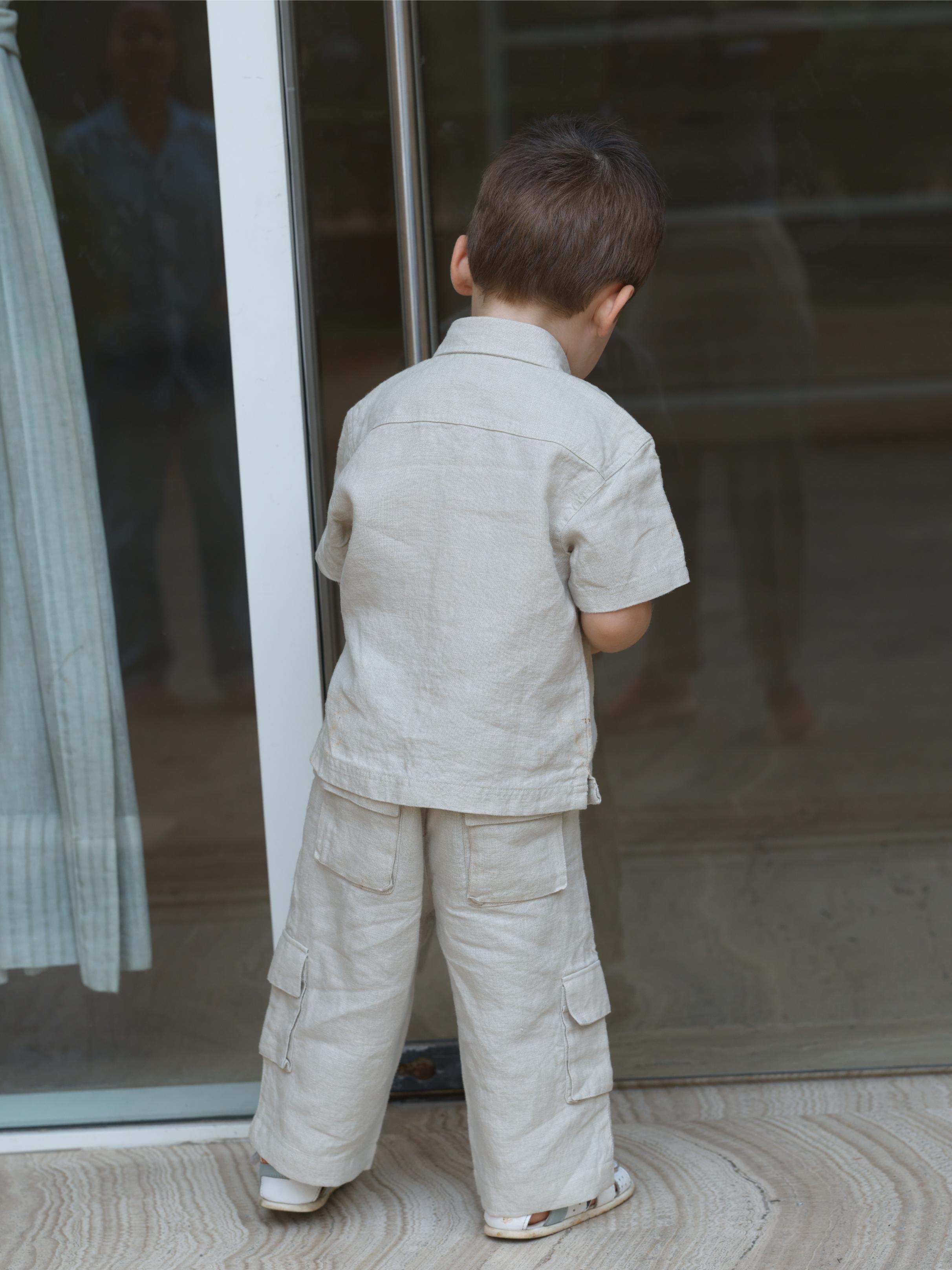 Boys Half-Sleeve Shirt & Cargo Trousers Co-Ord Oatmeal