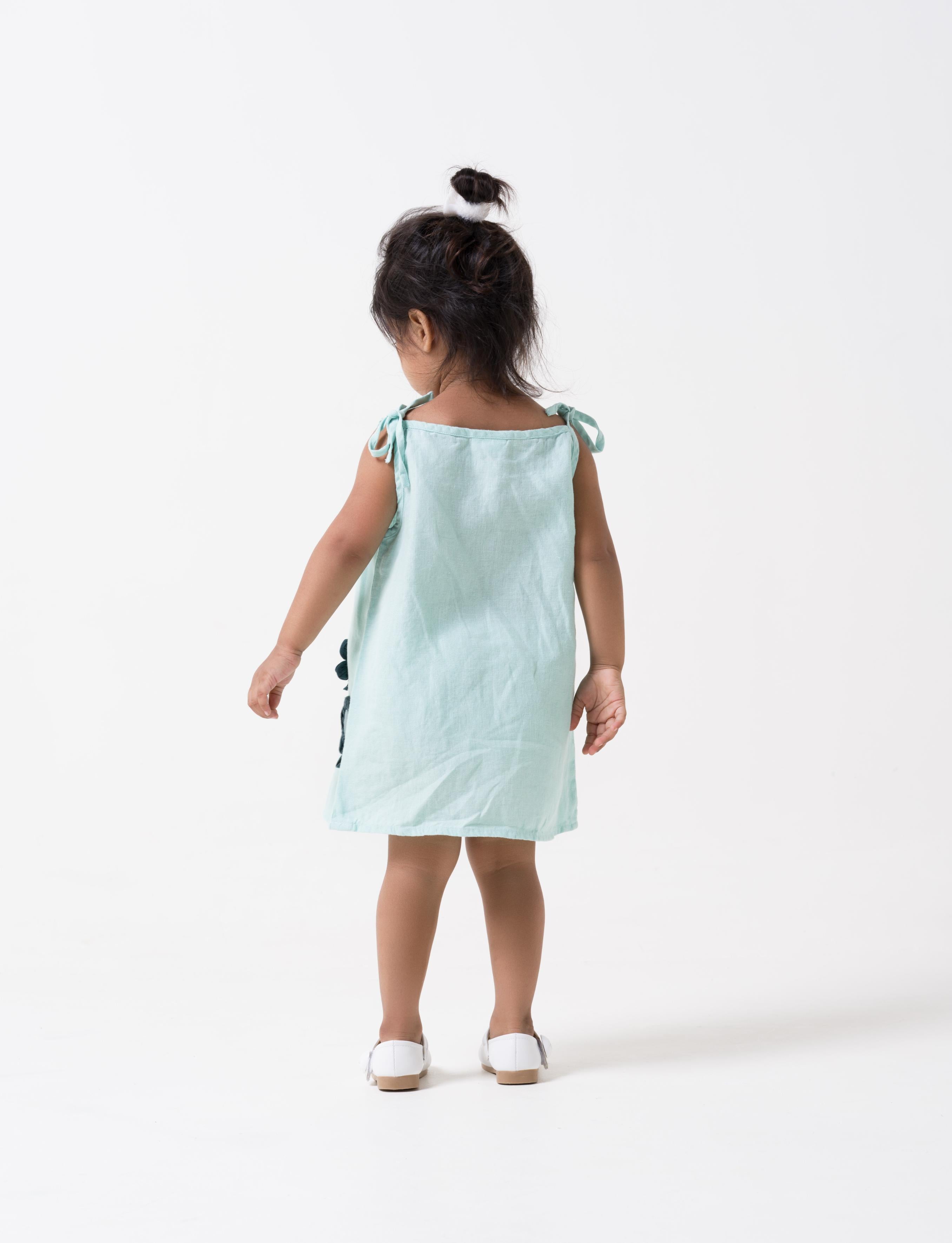 Celestial Green Tie-Up Shoulder Flower Frock