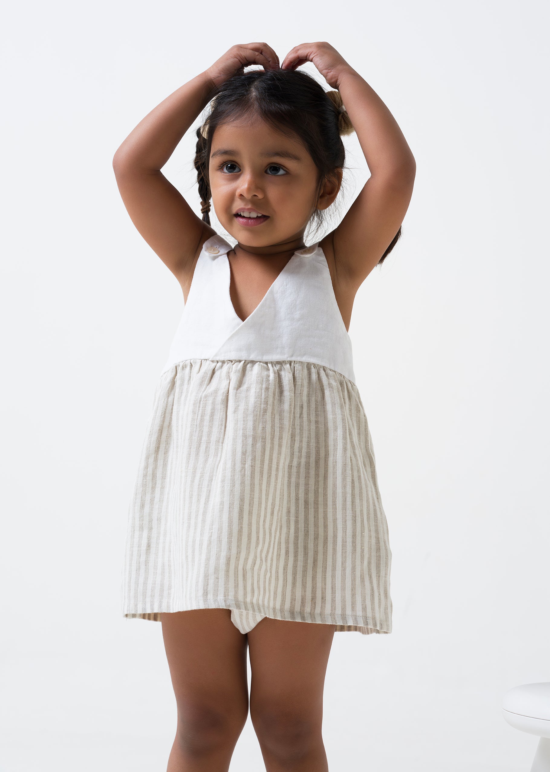 V Neck Overlap Frock TD7  Yoke & Strap - White