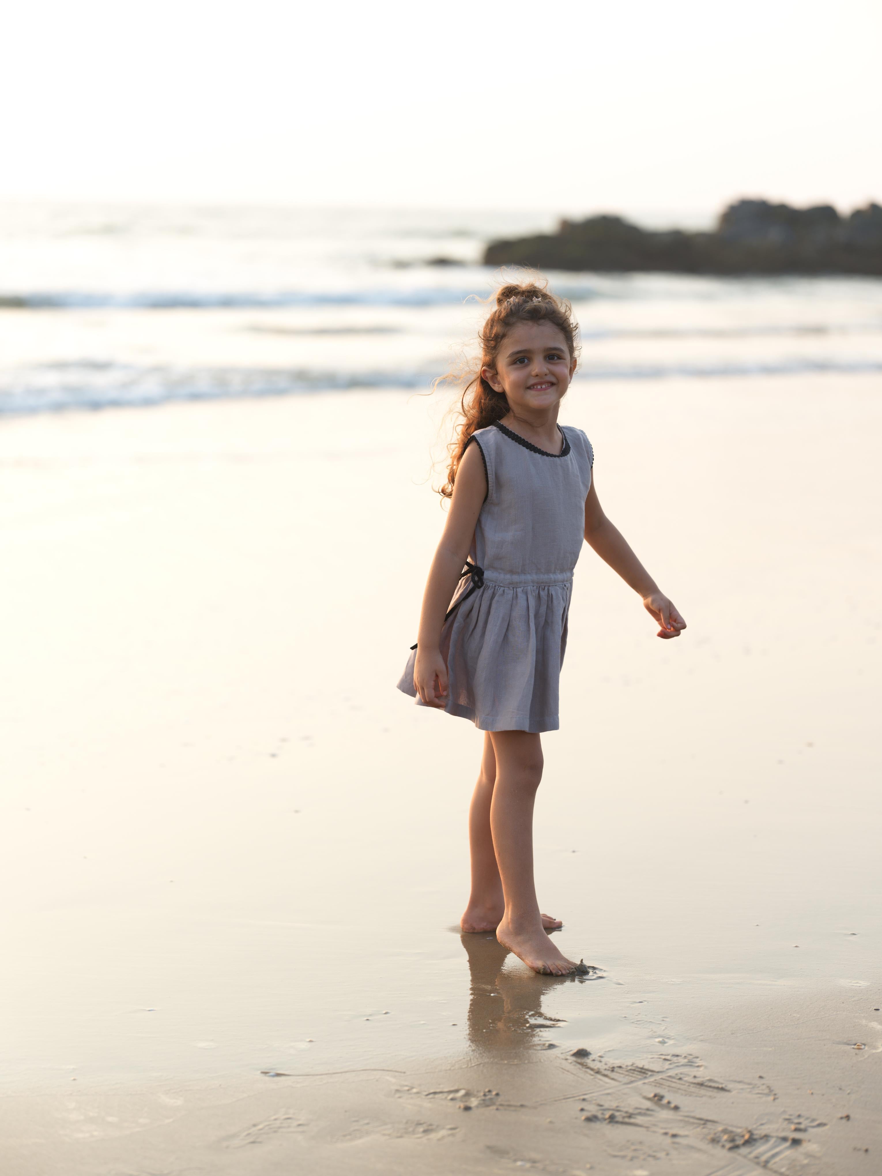 Girls Sleeveless Drawstring Dress Almond Beige