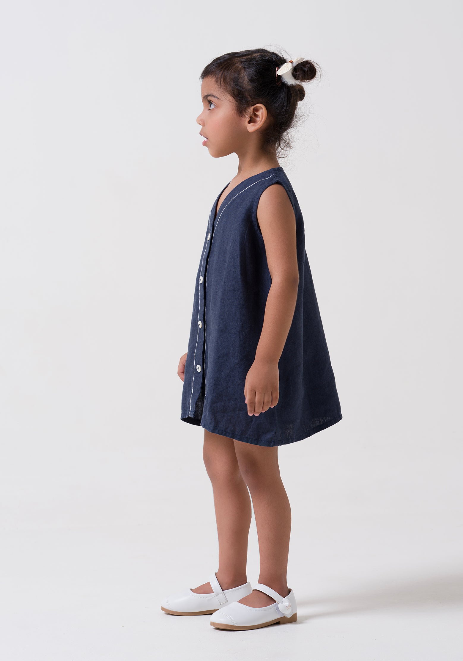 V-Neck Detailed Frock Navy Blue