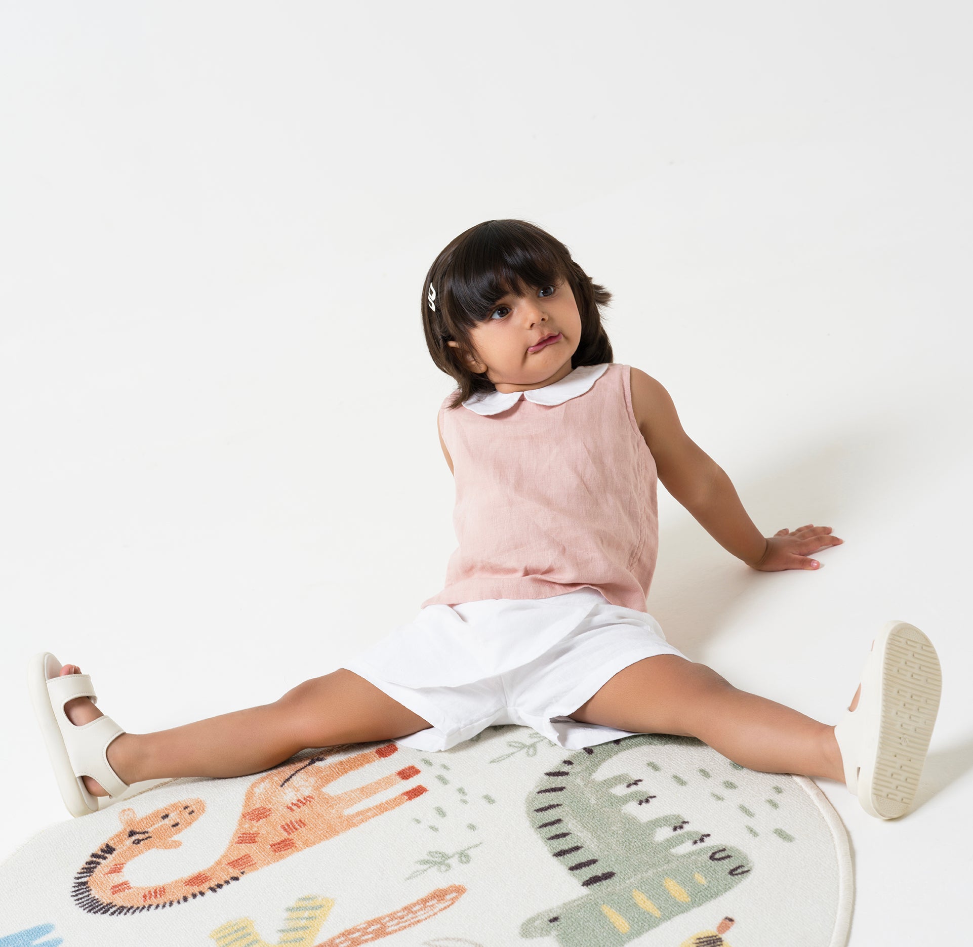 Peter-Pan Collar Top and Skorts Set Top- Flamingo - Bottom & Collar- White