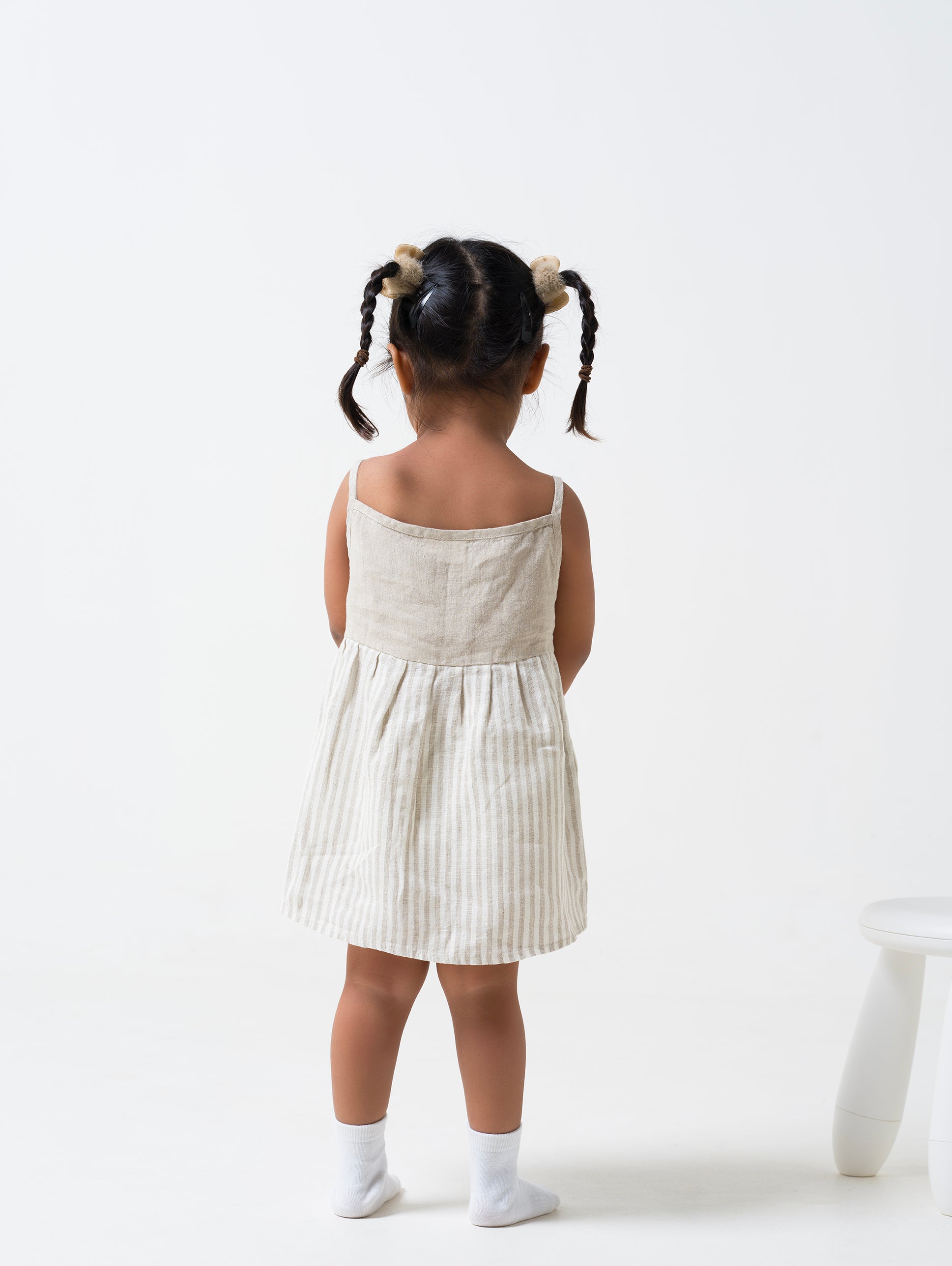 Buttons Detailed Frock Yoke - Natural Dress - TD7