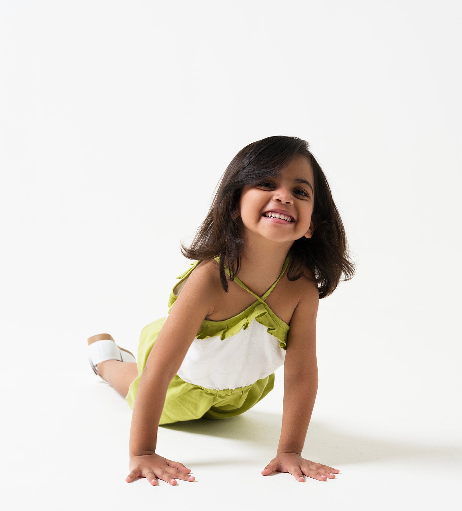 Halter Neck Cut-out Play Suit  White and Kiwi green.