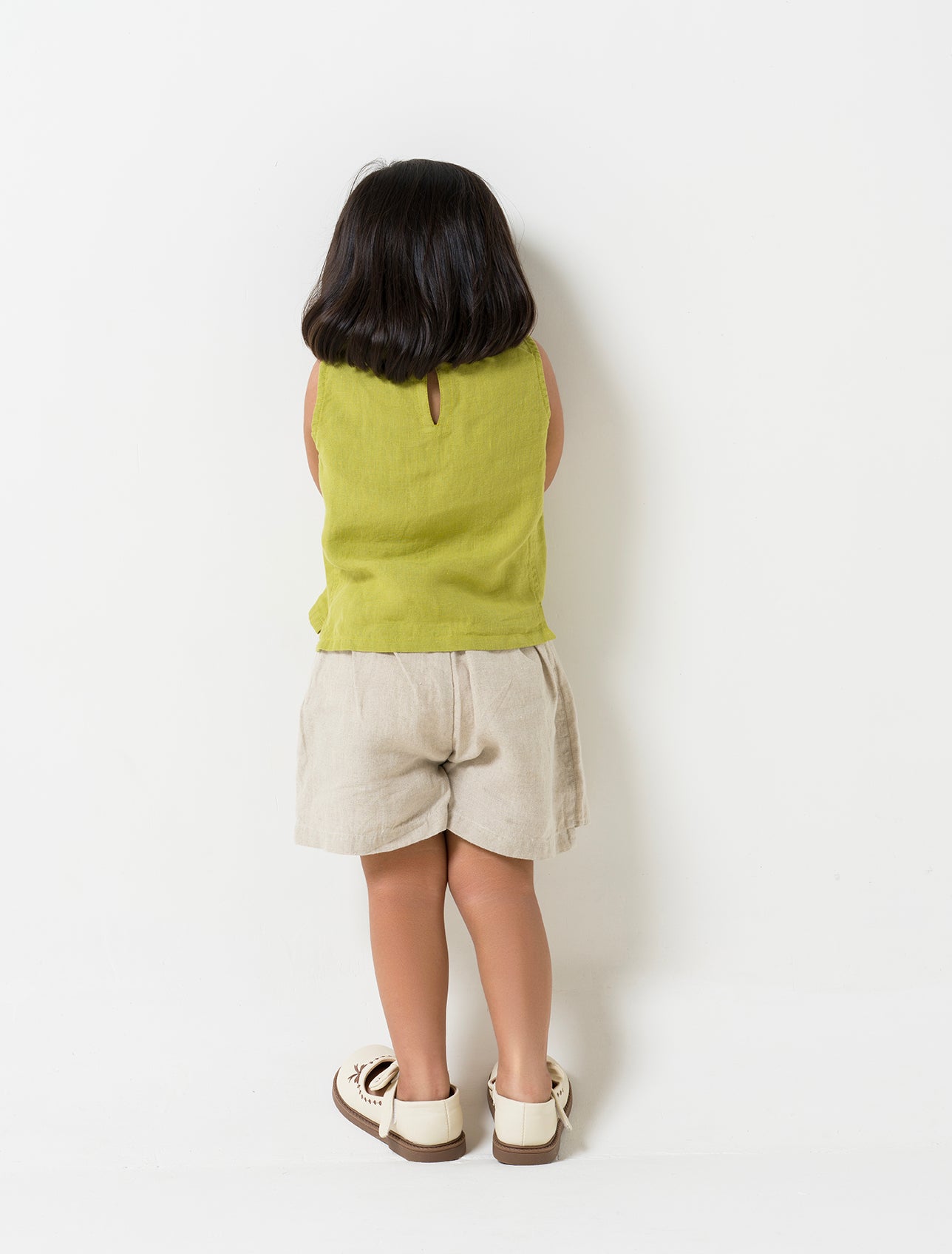 Peter-Pan Collar Top and Skorts Set Top- kiwi Green - Bottom & Collar- Natural