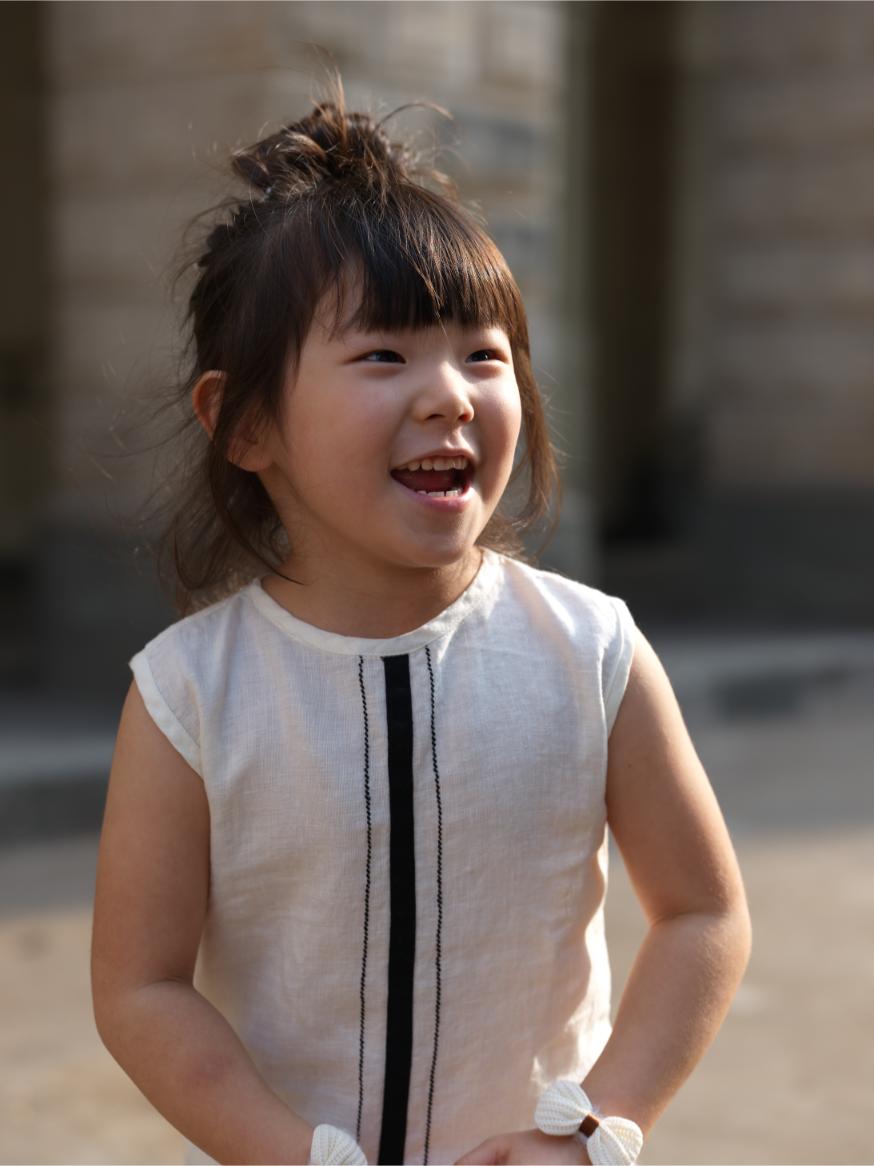 Girls Sleeveless Ribbon Dress Cream