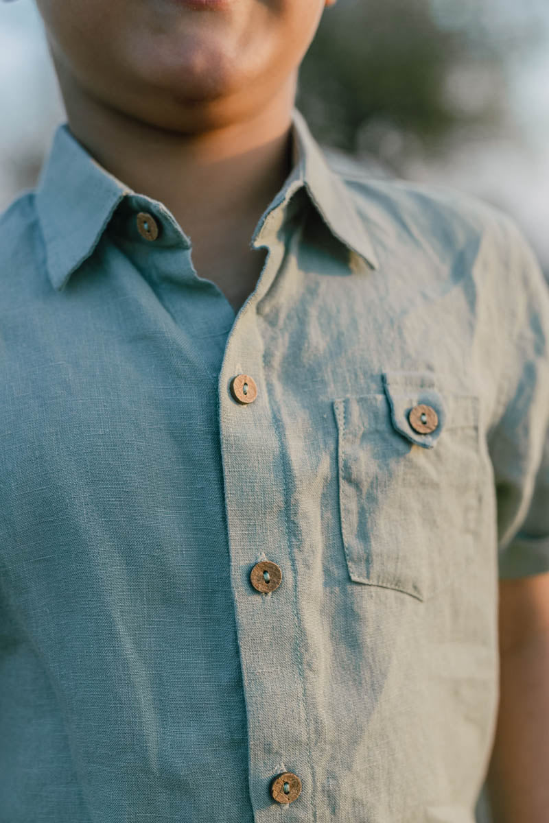 High Low Shirt With Capri Shorts Set - Chi Linen