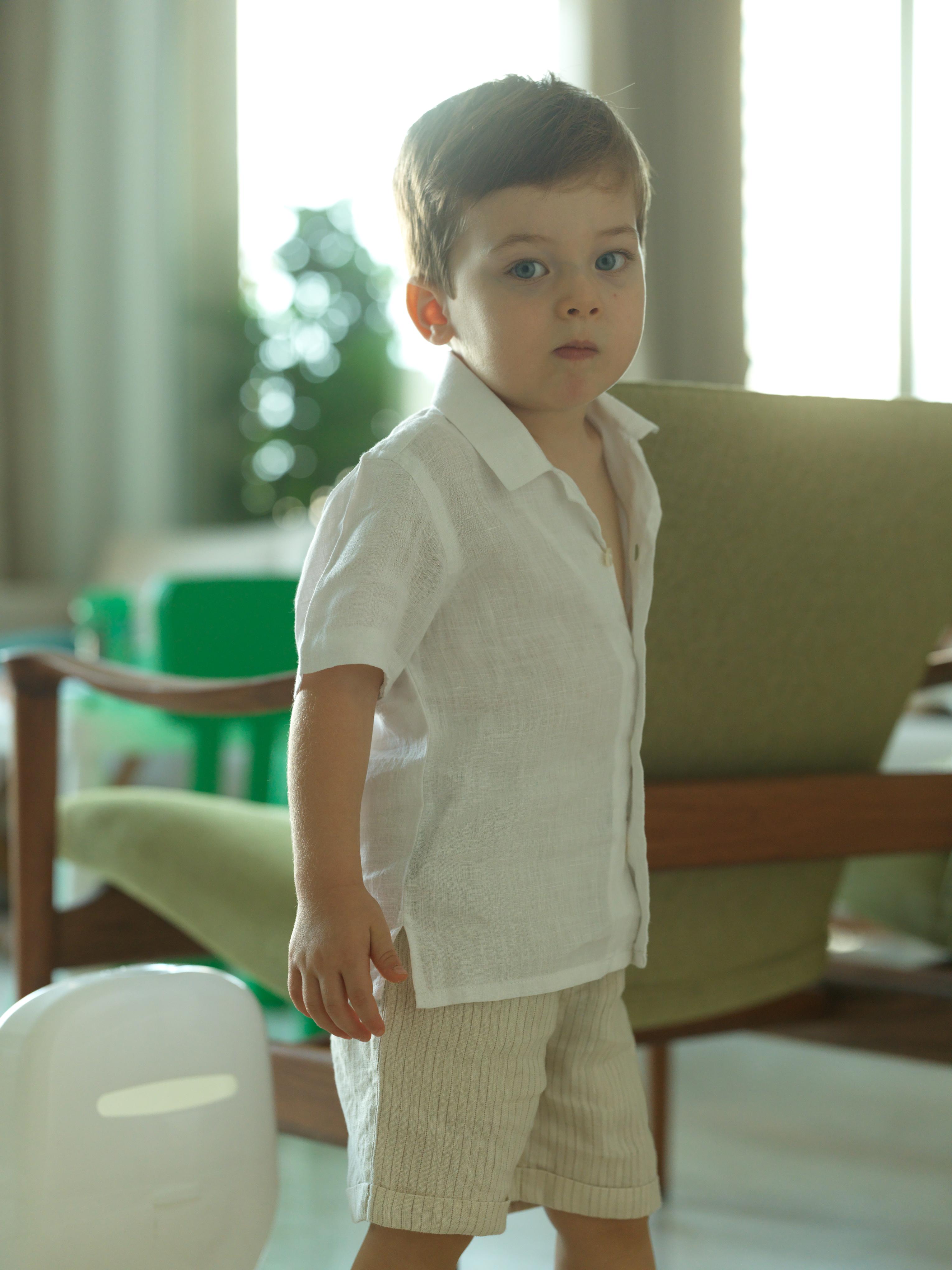 Boys Basic Shorts Beige Lines