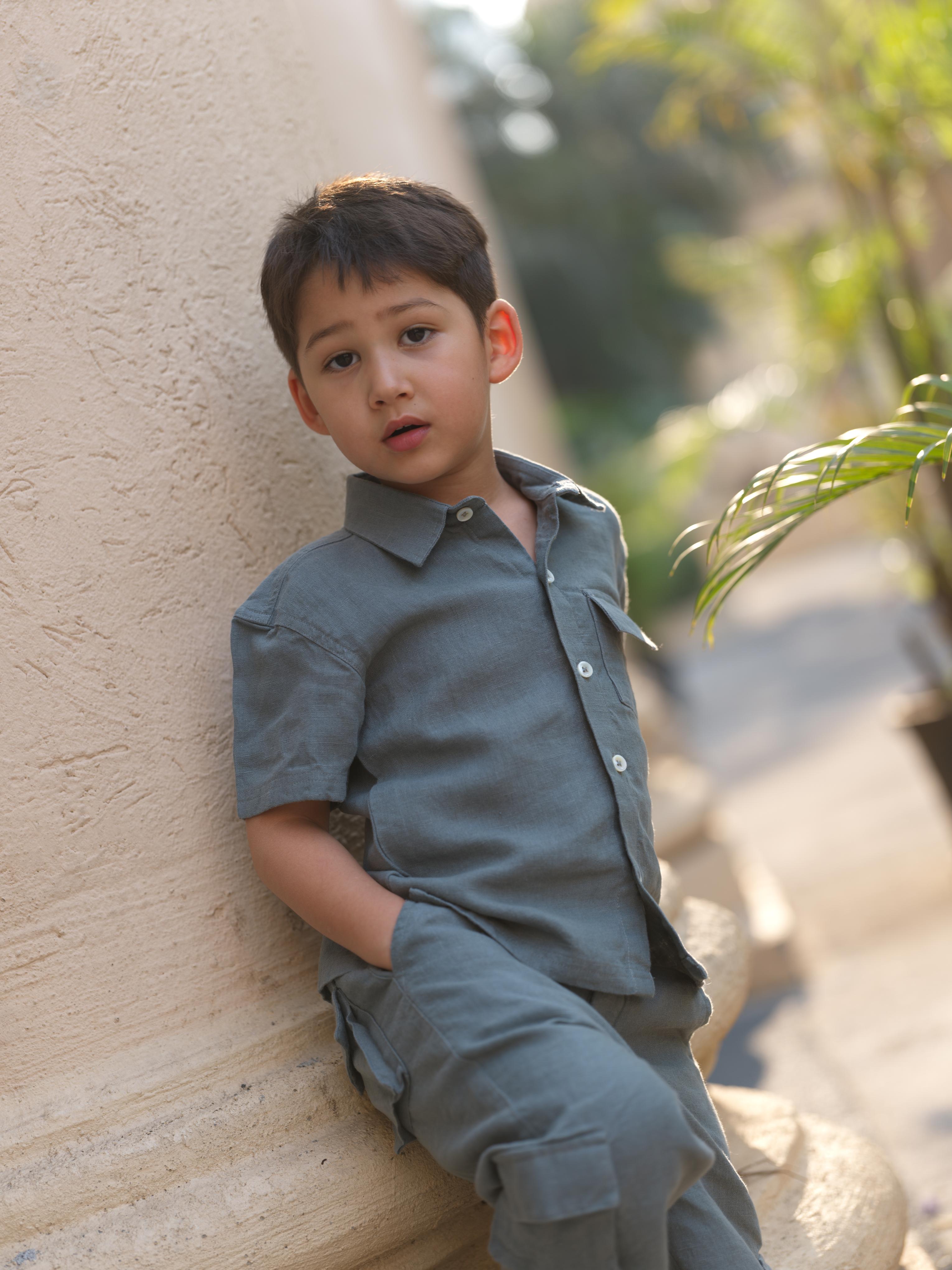 Boys Half-Sleeve Shirt & Cargo Trousers Co-Ord Graphite