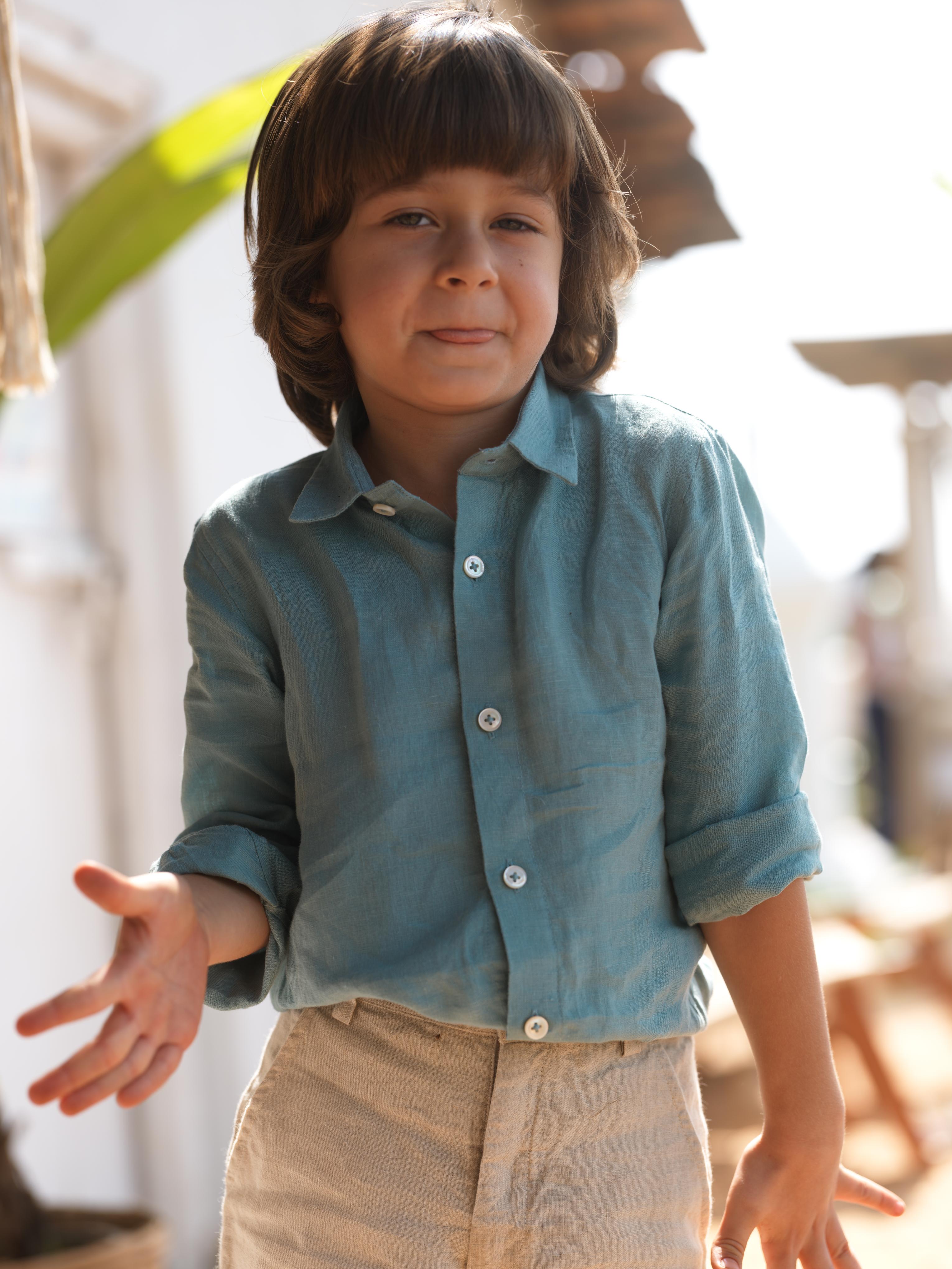 Boys Regular Collar Shirt Turquoise