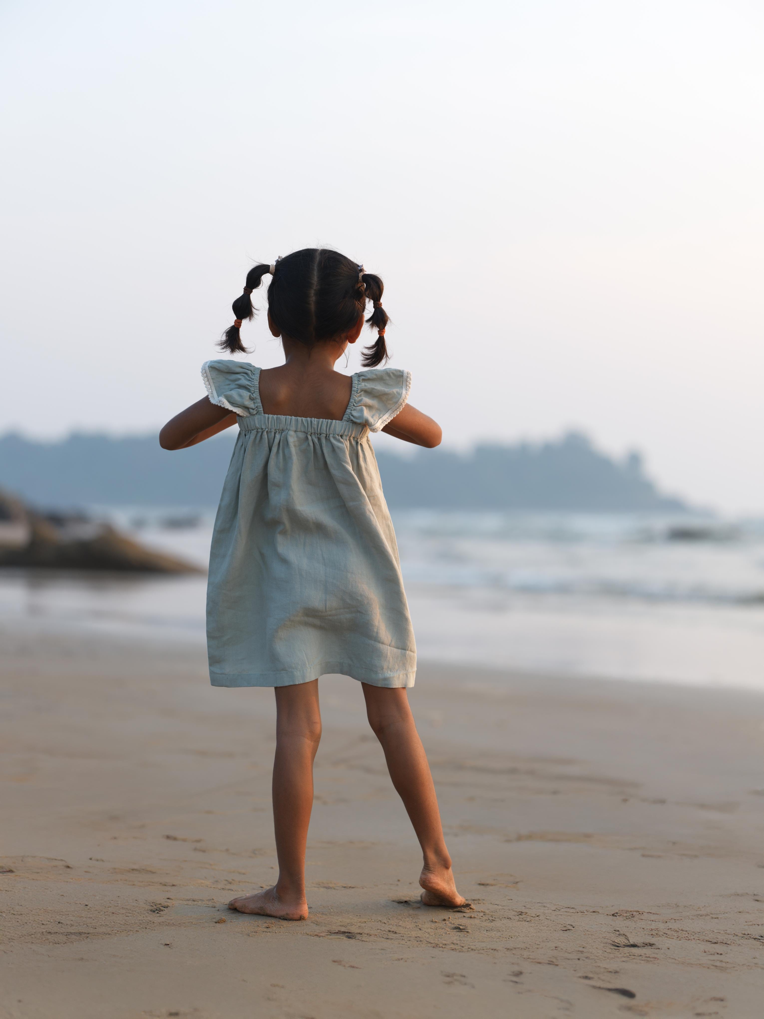 Girls Elasticated Flared Sleeve Dress Mint Green