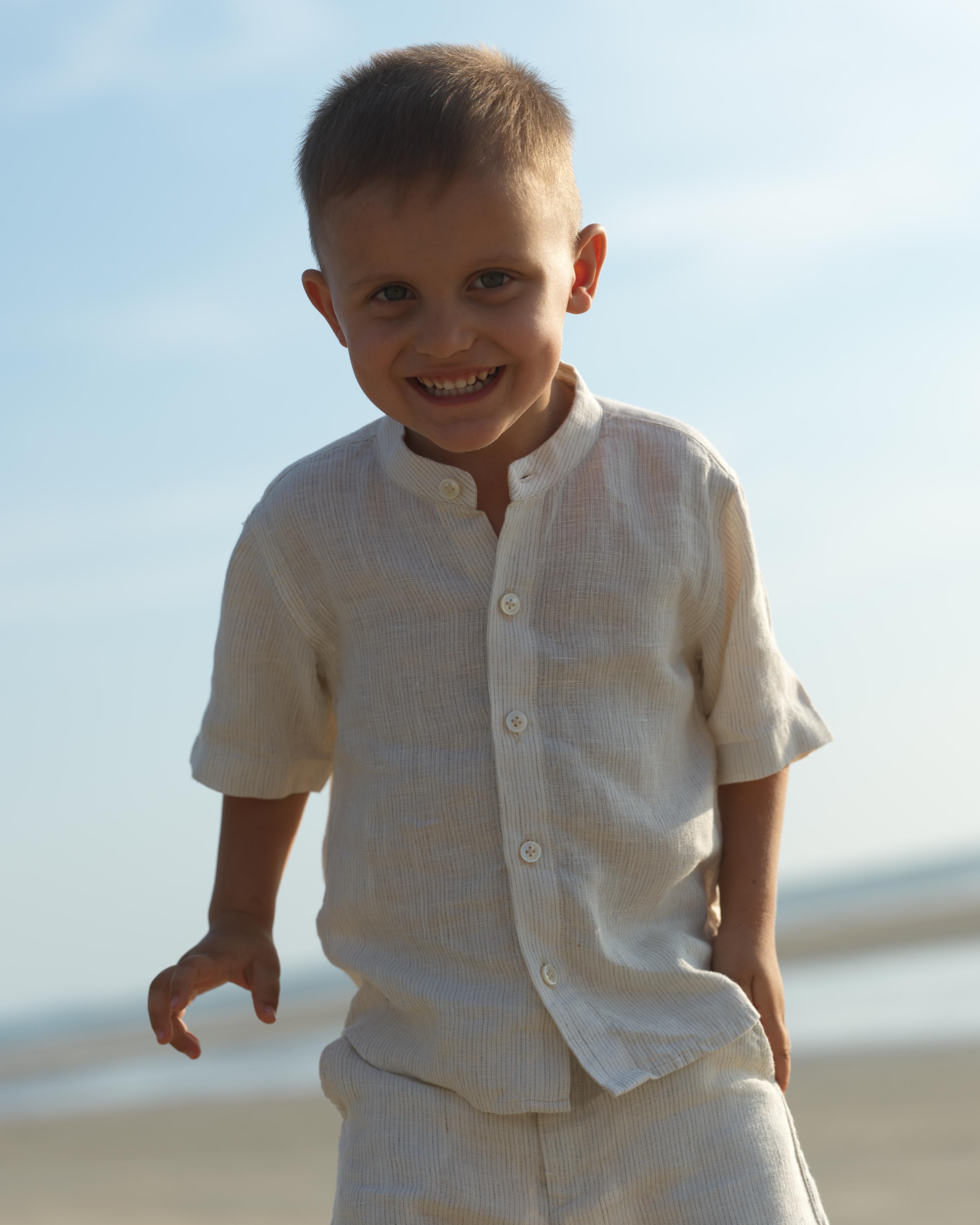 Boys Mandarin Collar Shirt & Shorts Co-Ord Beige