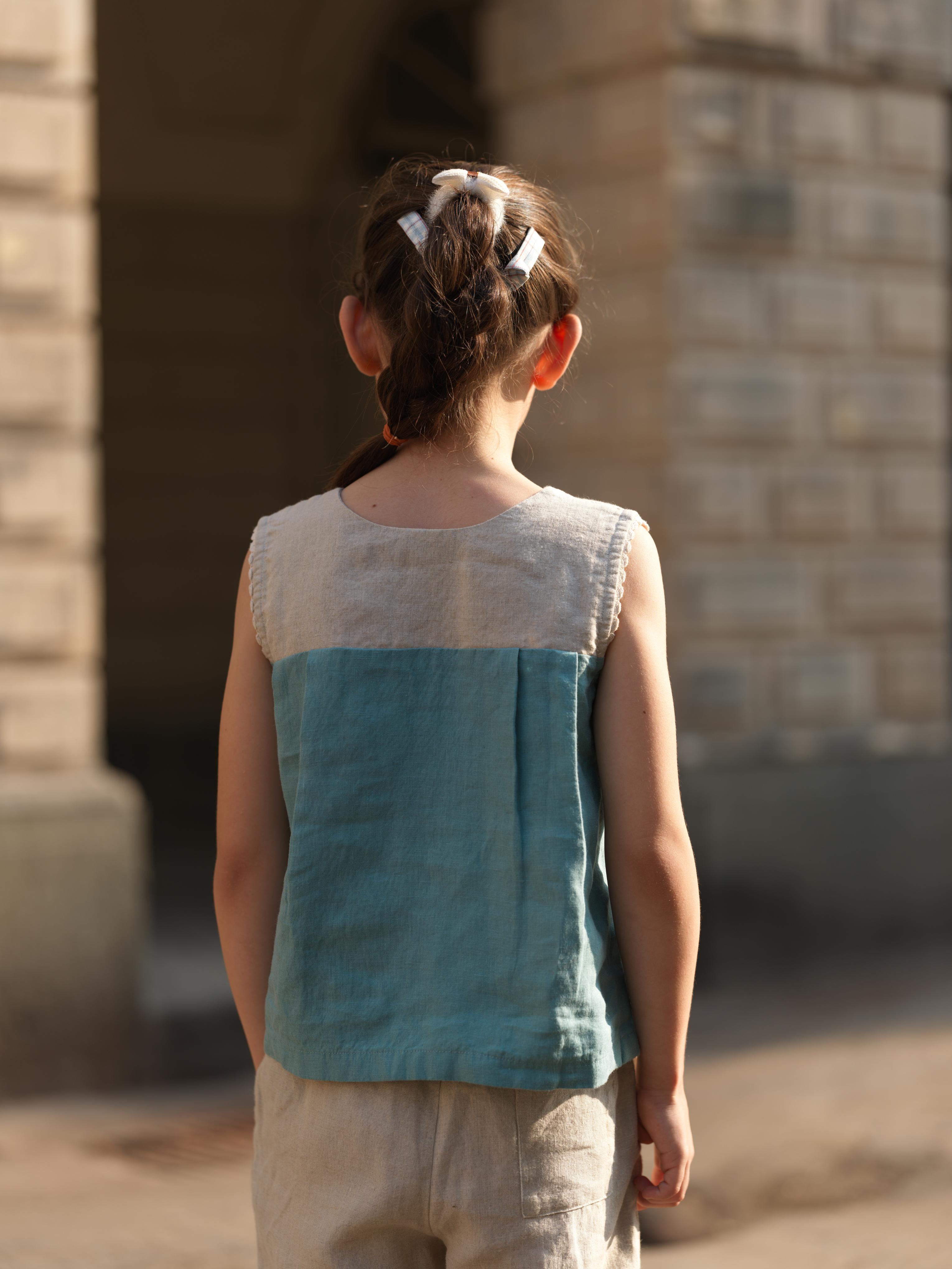 Girls Sleeveless Front Keyhole Top & Trousers Natural / Pine Green