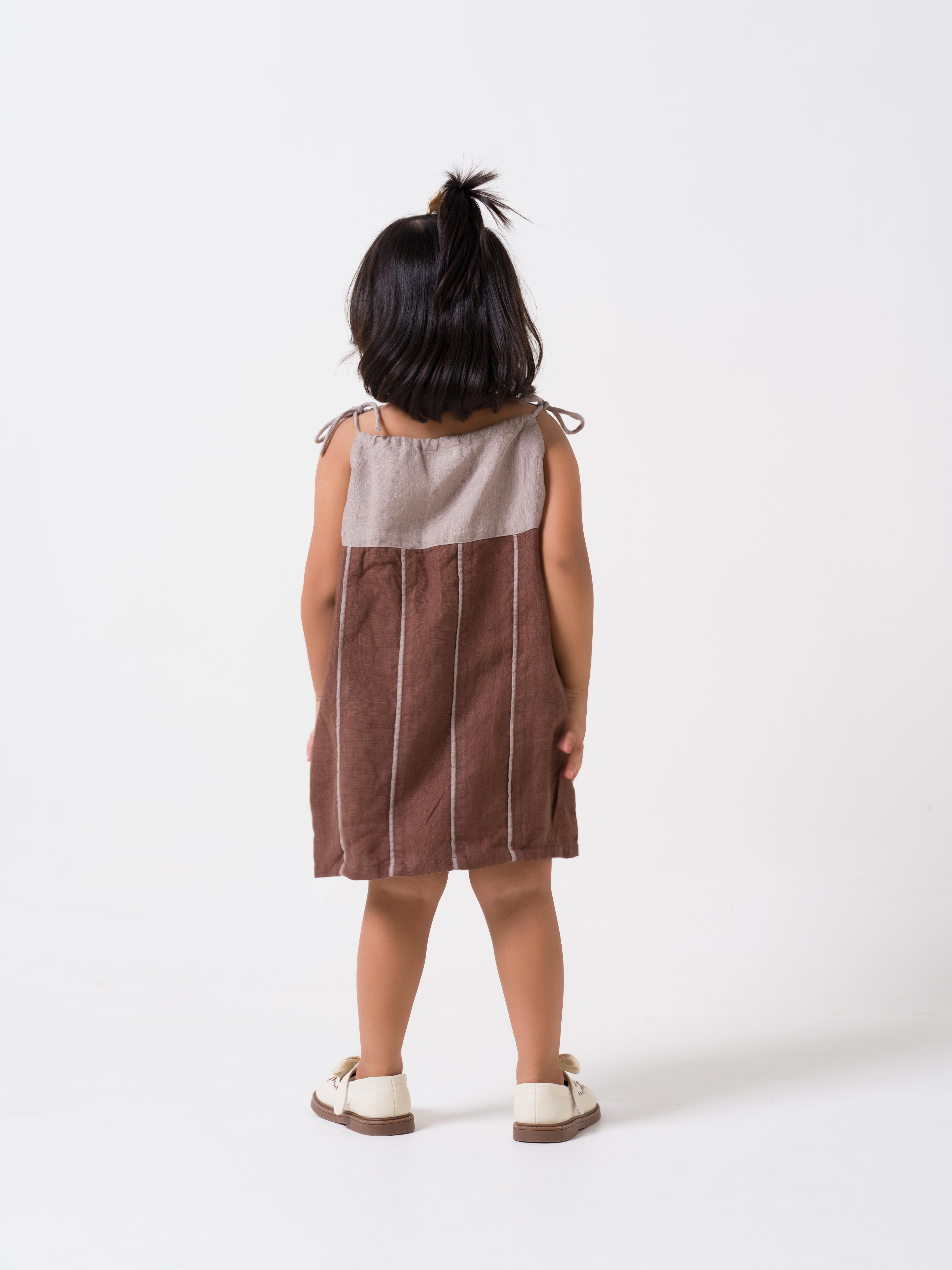 Vertical Stripe Frock Walnut - Yoke & Stripe - Almond Beige