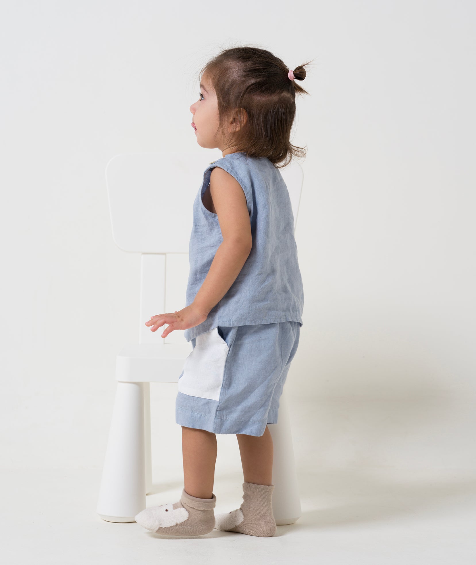 Patch Pocket Top & Bottom Set Pacific blue Pocket - White