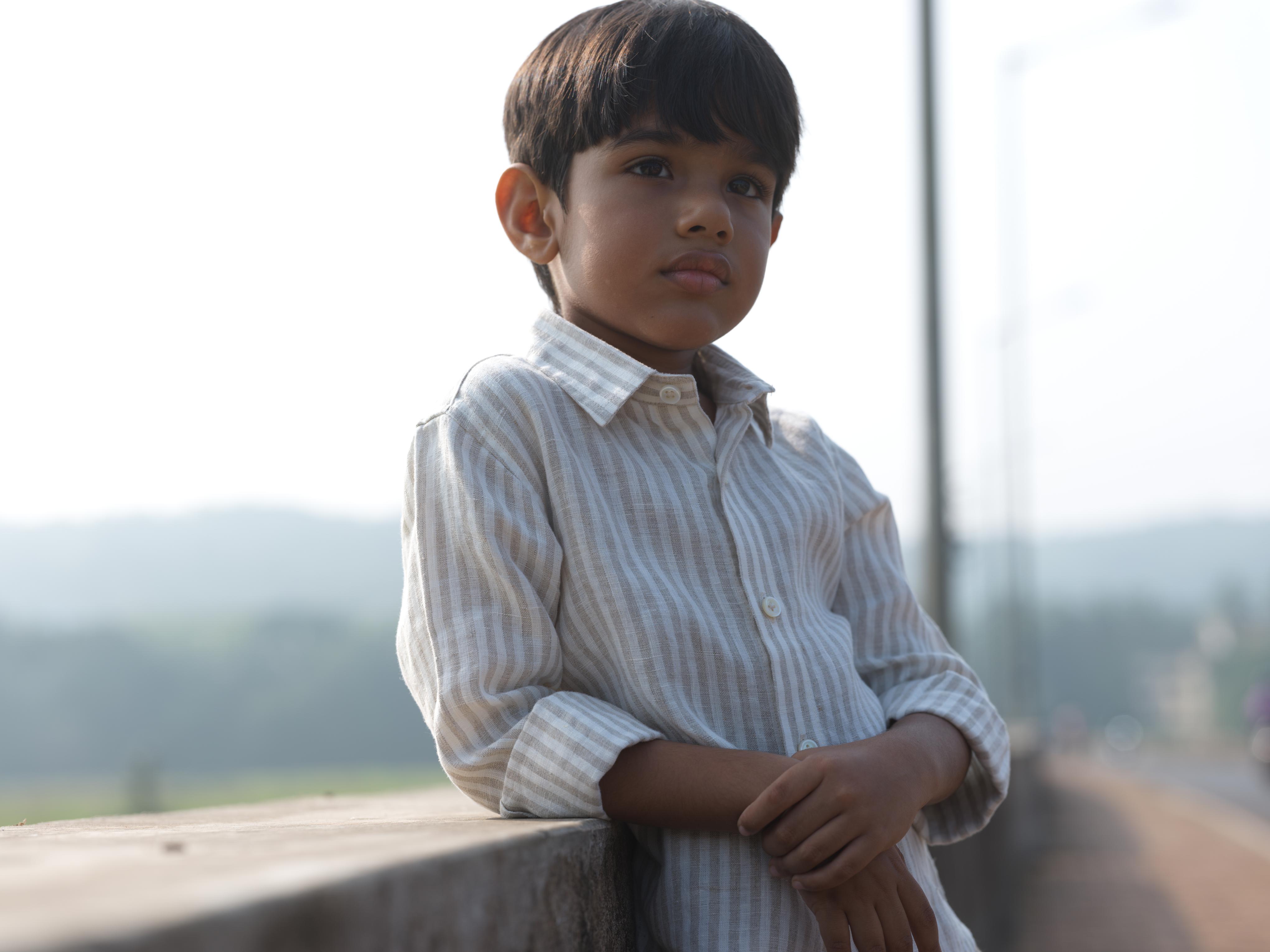 Boys Regular Collar Shirt Beige Stripe