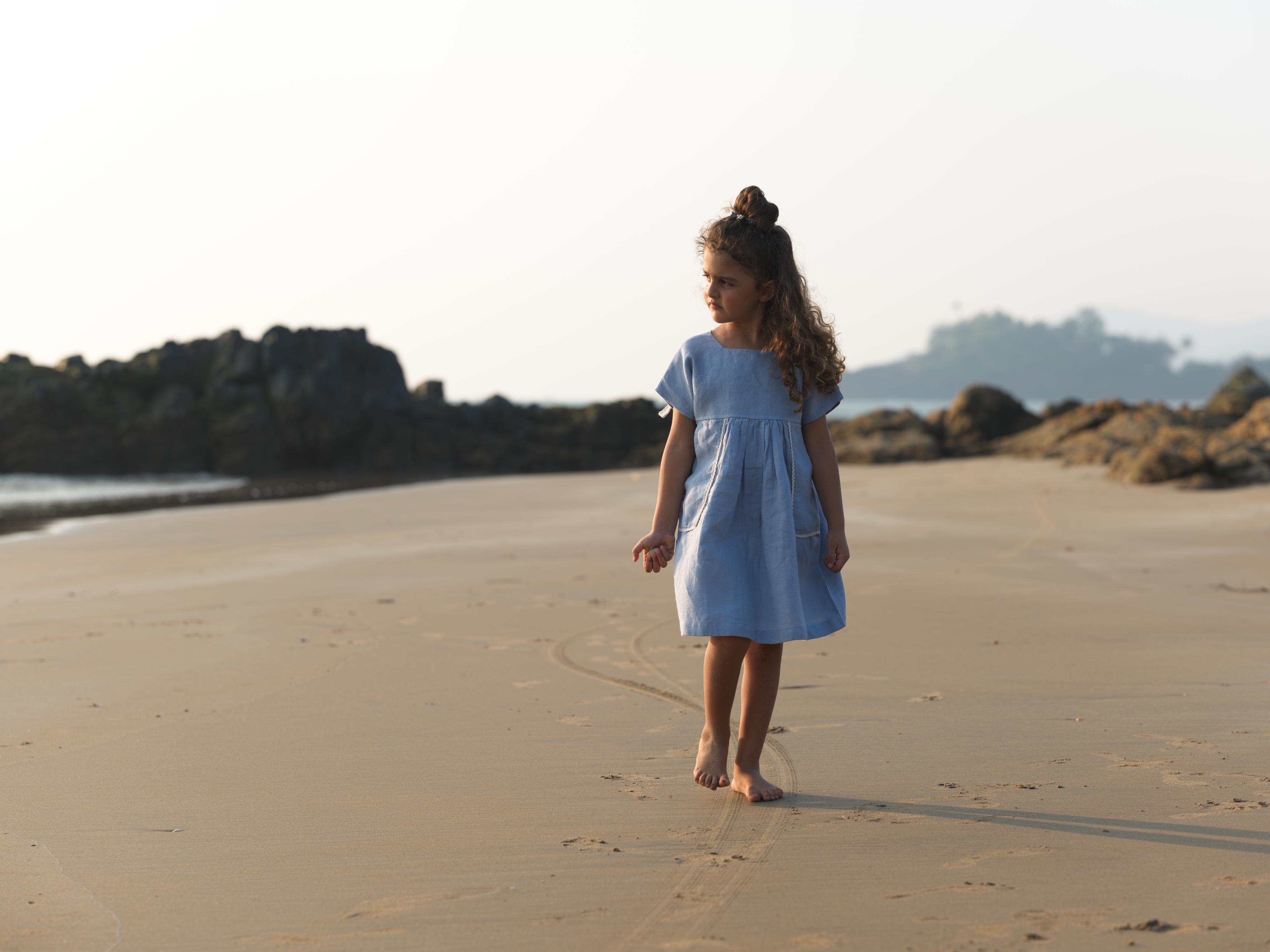 Girls Patch Pocket Tie-Back Dress Pacific Blue