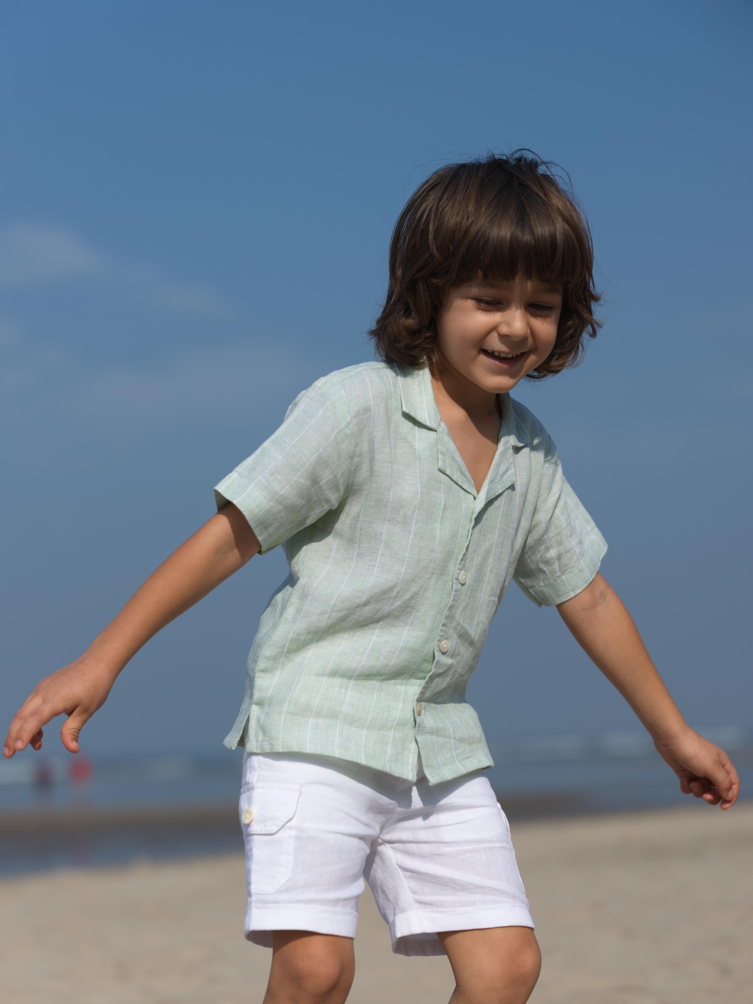 Boys Cuban Collar Shirt Aqua