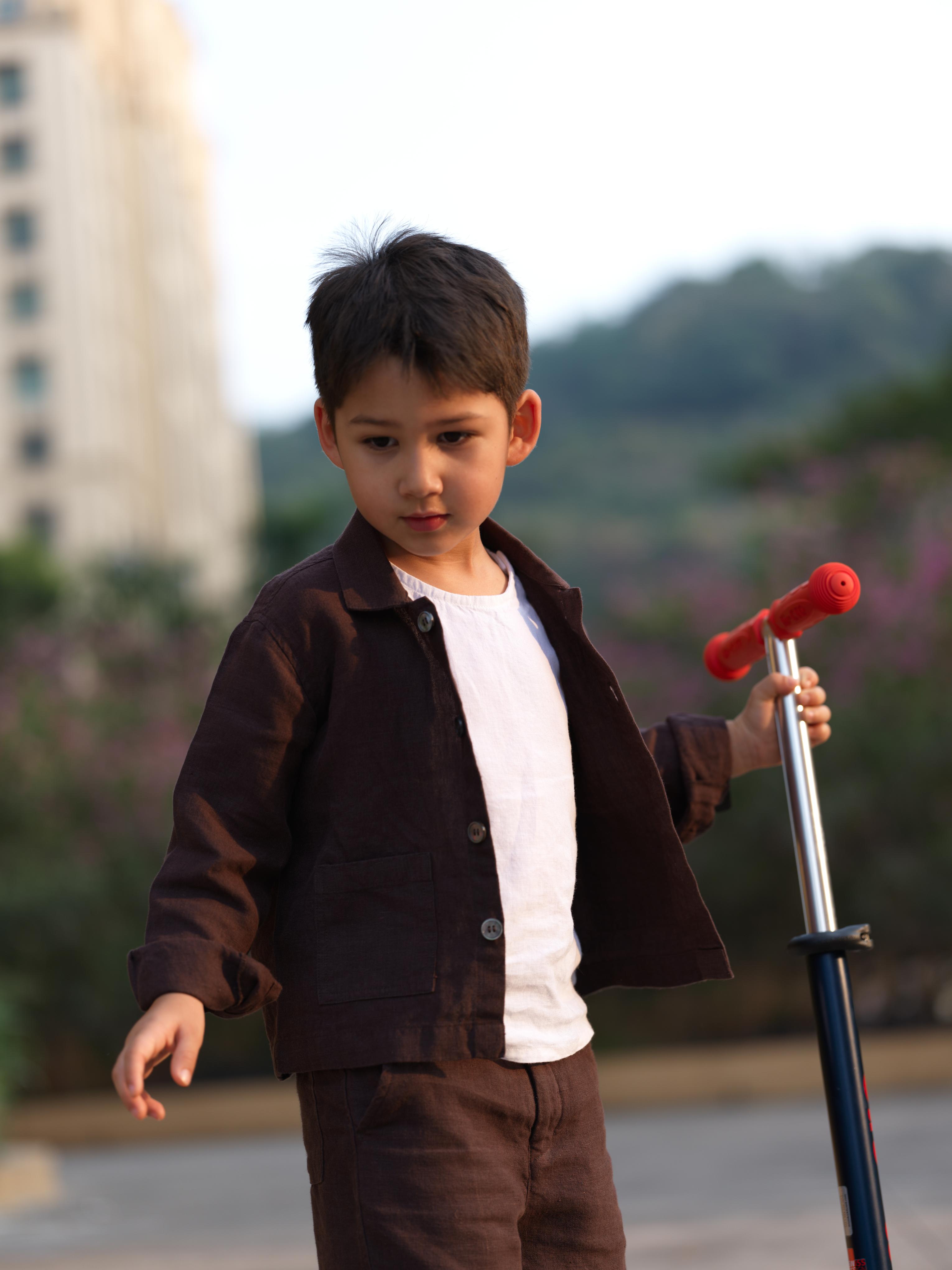 Boys Shacket Co-Ord Set Dark Brown