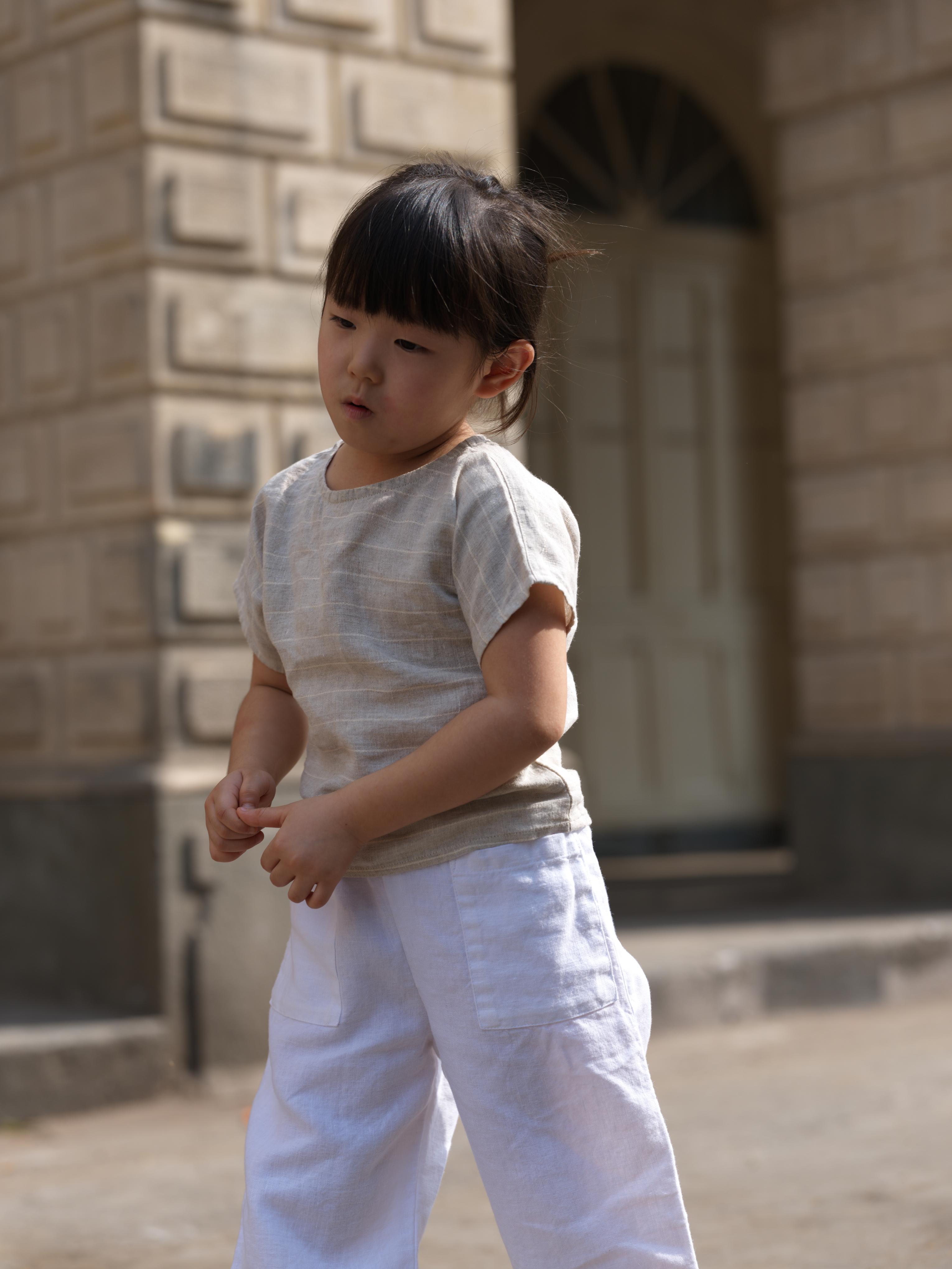 Girls Round Shoulder Top & Patch pocket Trousers Co-Ord set Lurex Stripe / White