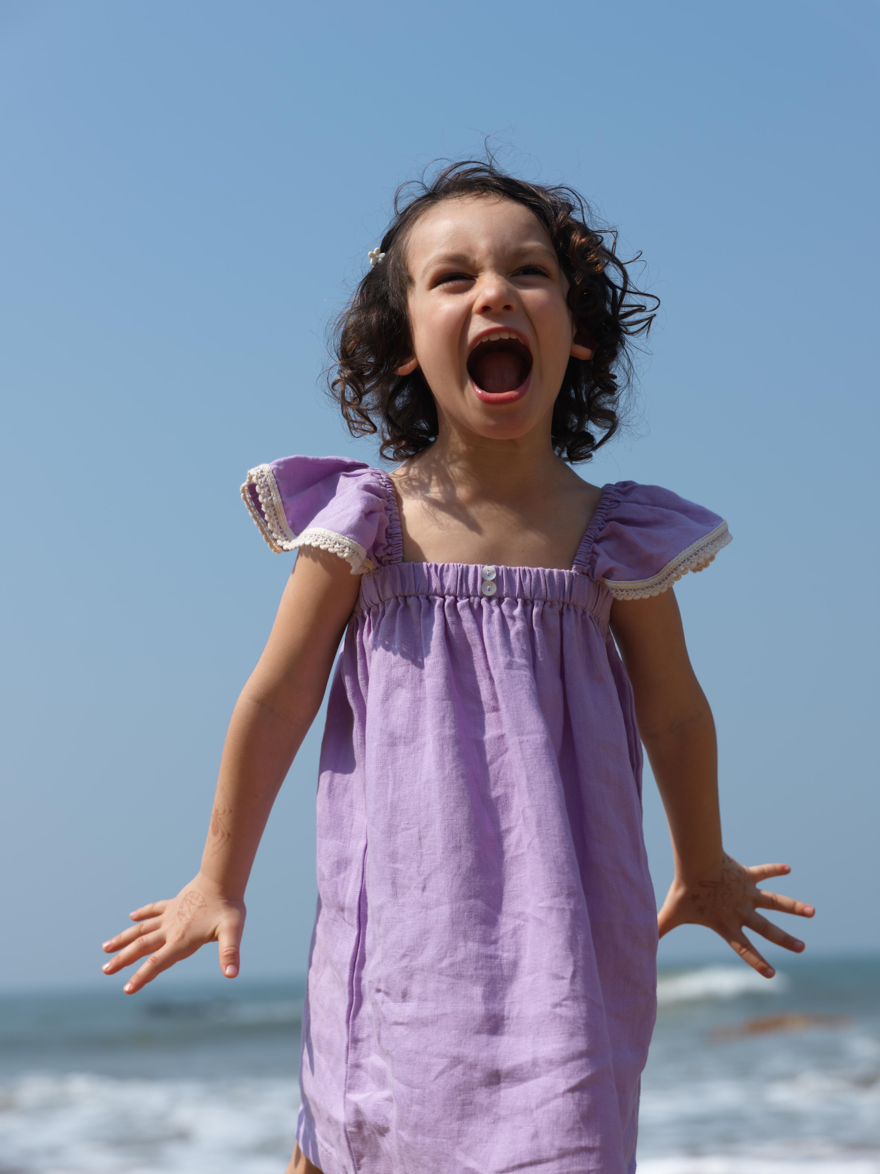 Girls Elasticated Flared Sleeve Dress Lavender