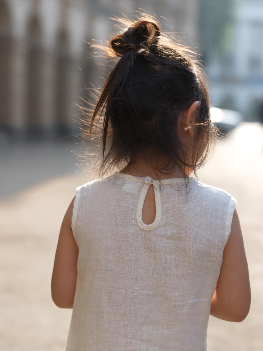 Girls Sleeveless Ribbon Dress Cream