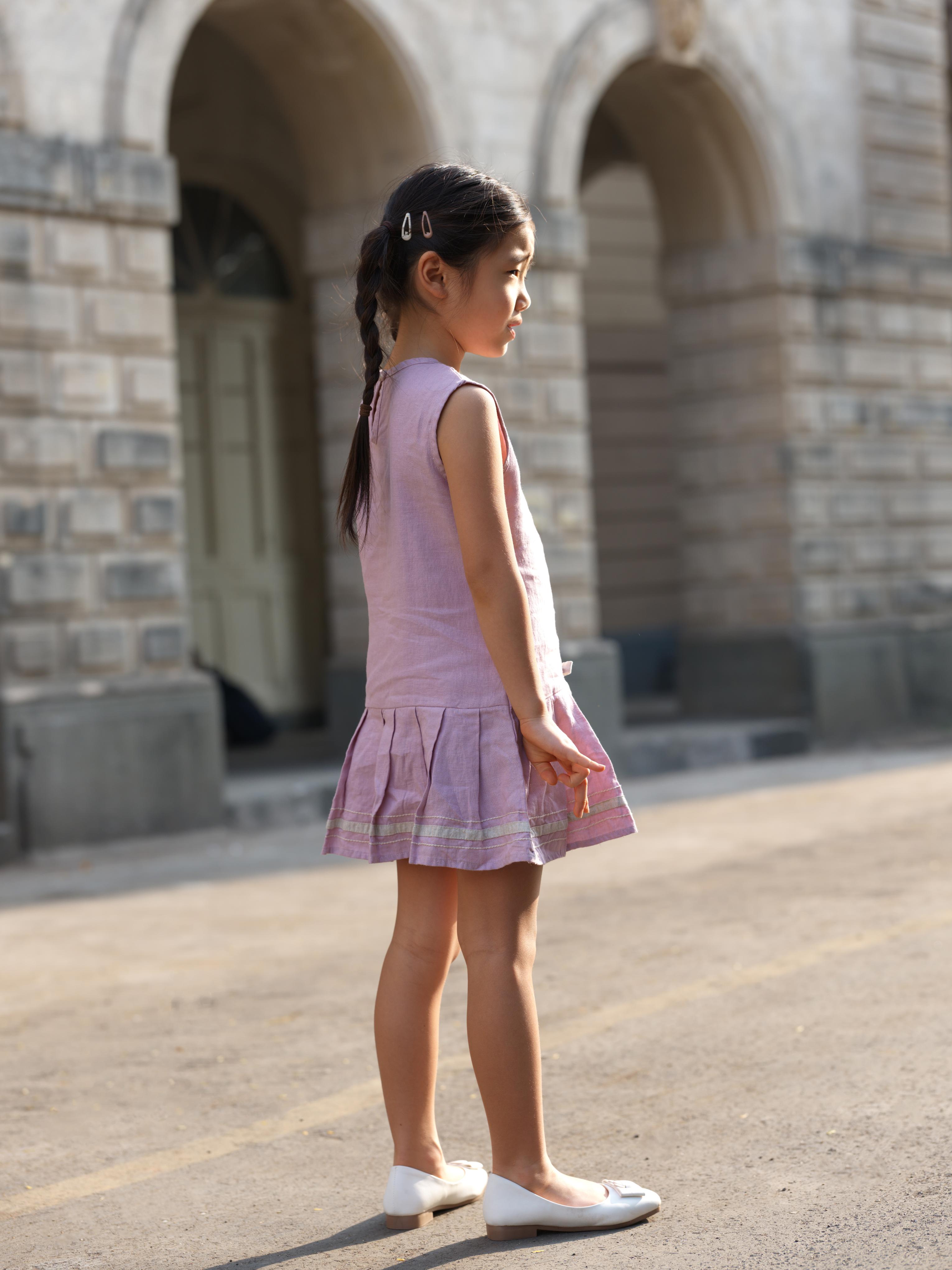 Girls Sleeveless Ribbon Dress Cameo Pink