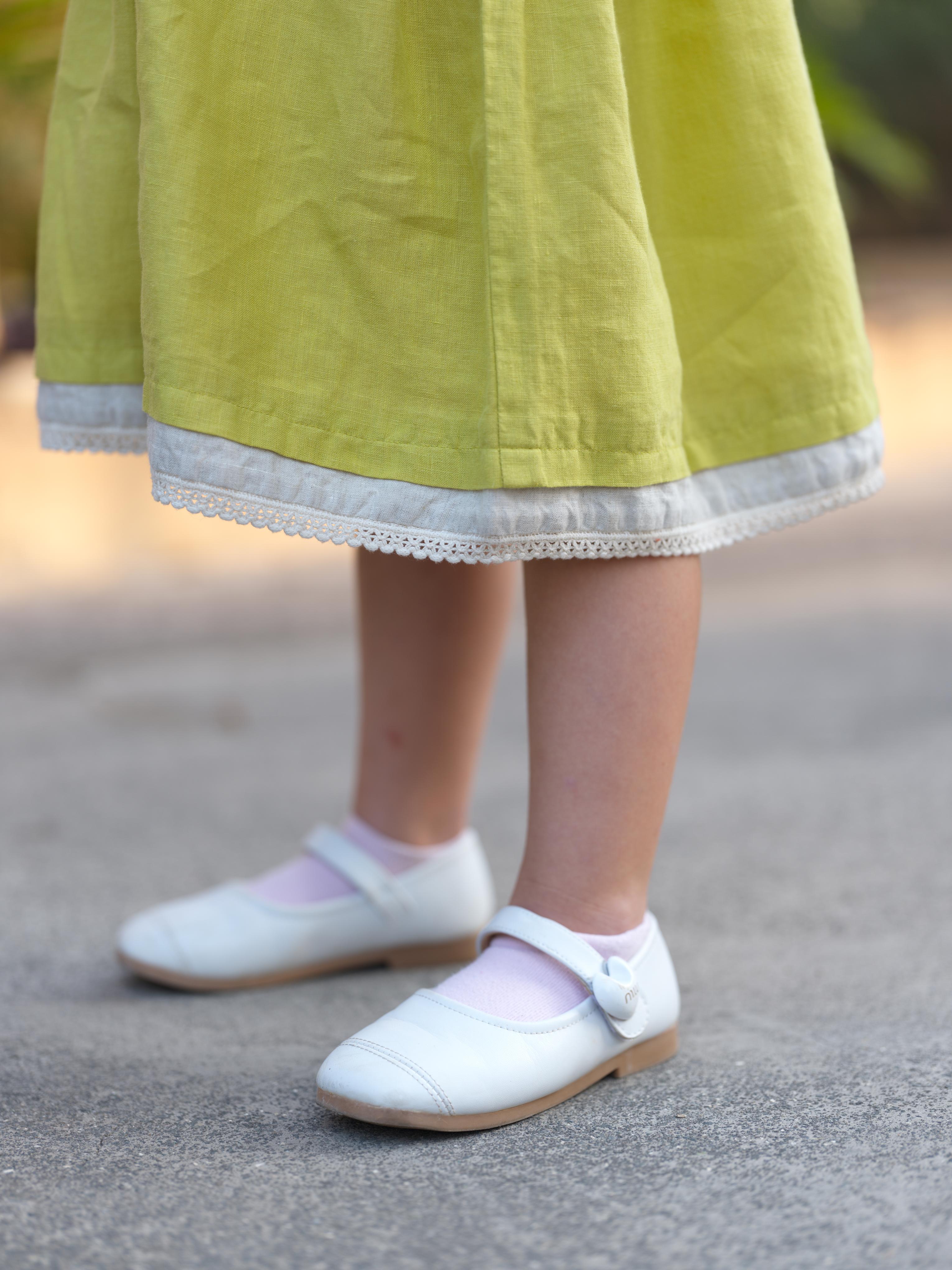 Girl Elastic Long Sleeve Dress Lime