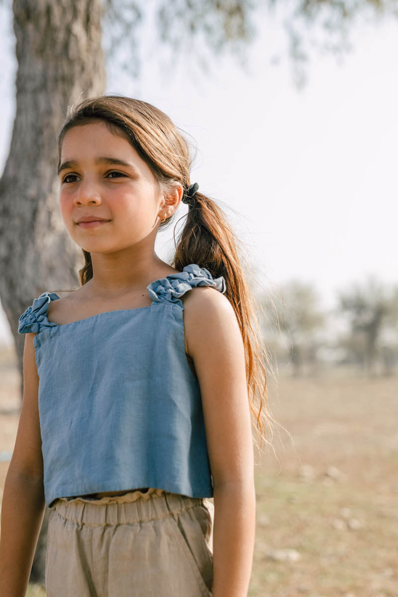 Ribbon Ruffle Top - Chi Linen