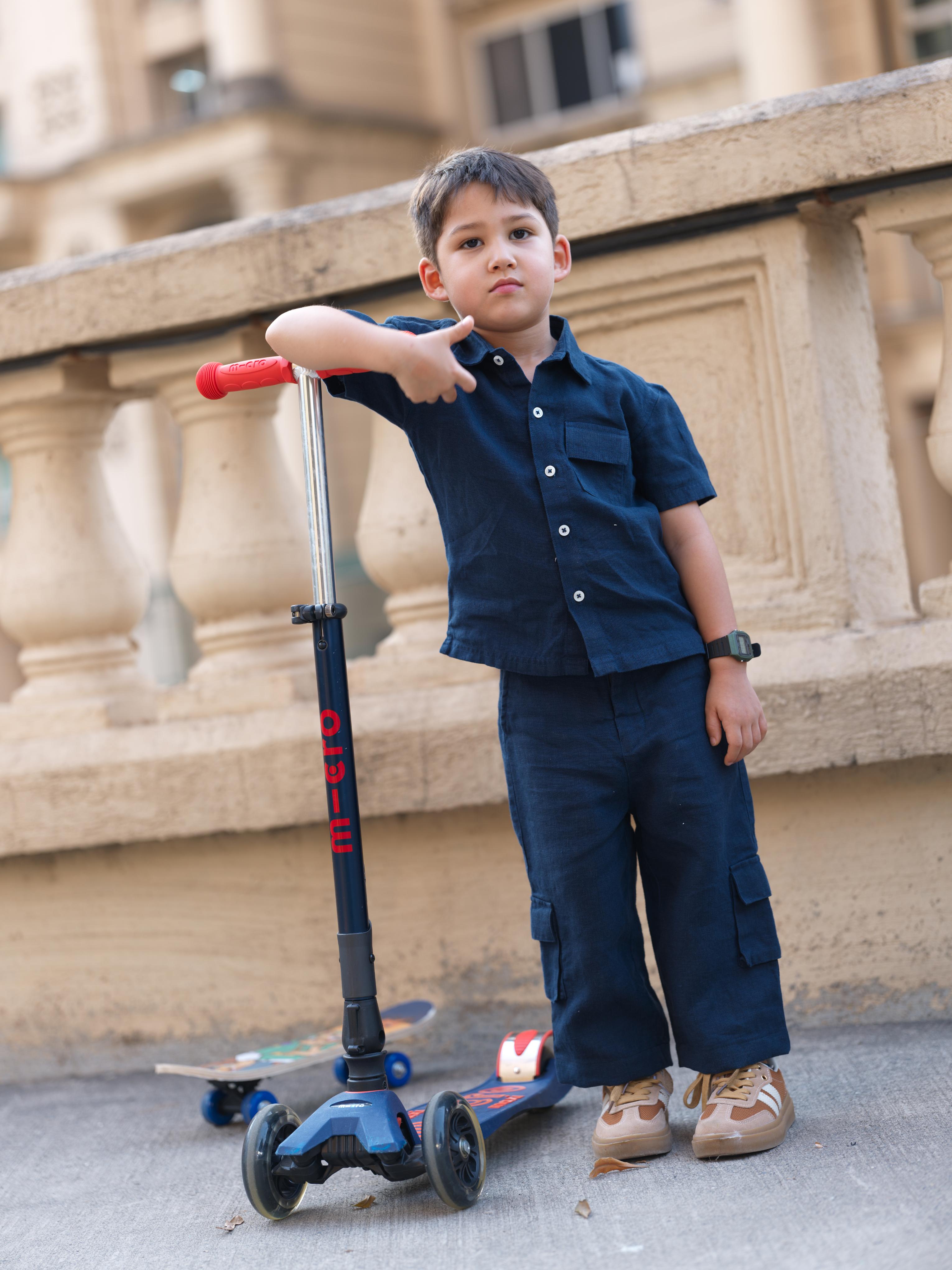 Boys Half-Sleeve Shirt & Cargo Trousers Co-Ord Navy Blue