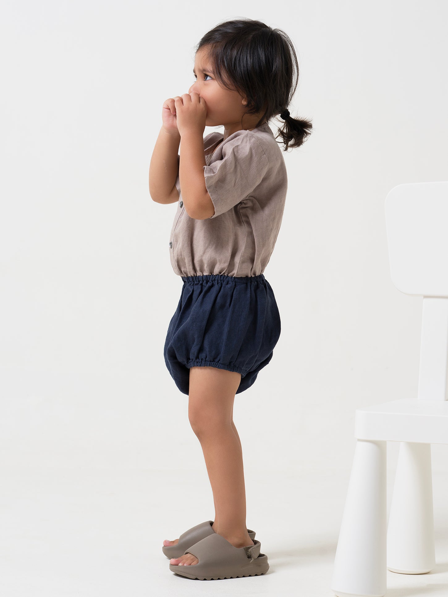 Bloom romper for Boy T- Almond Beige B- Navy Blue