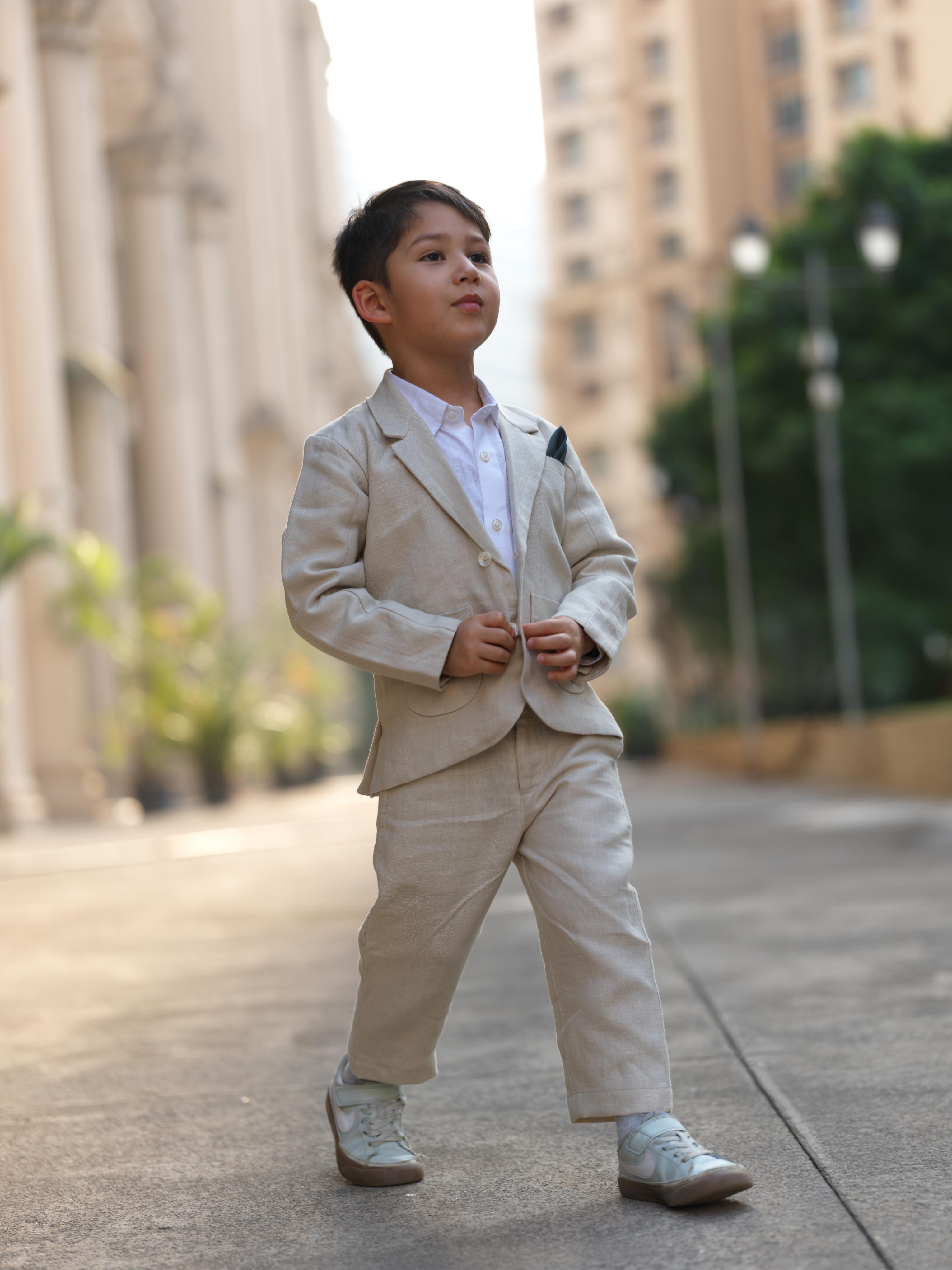 Boys 3-piece Blazer Set Oatmeal