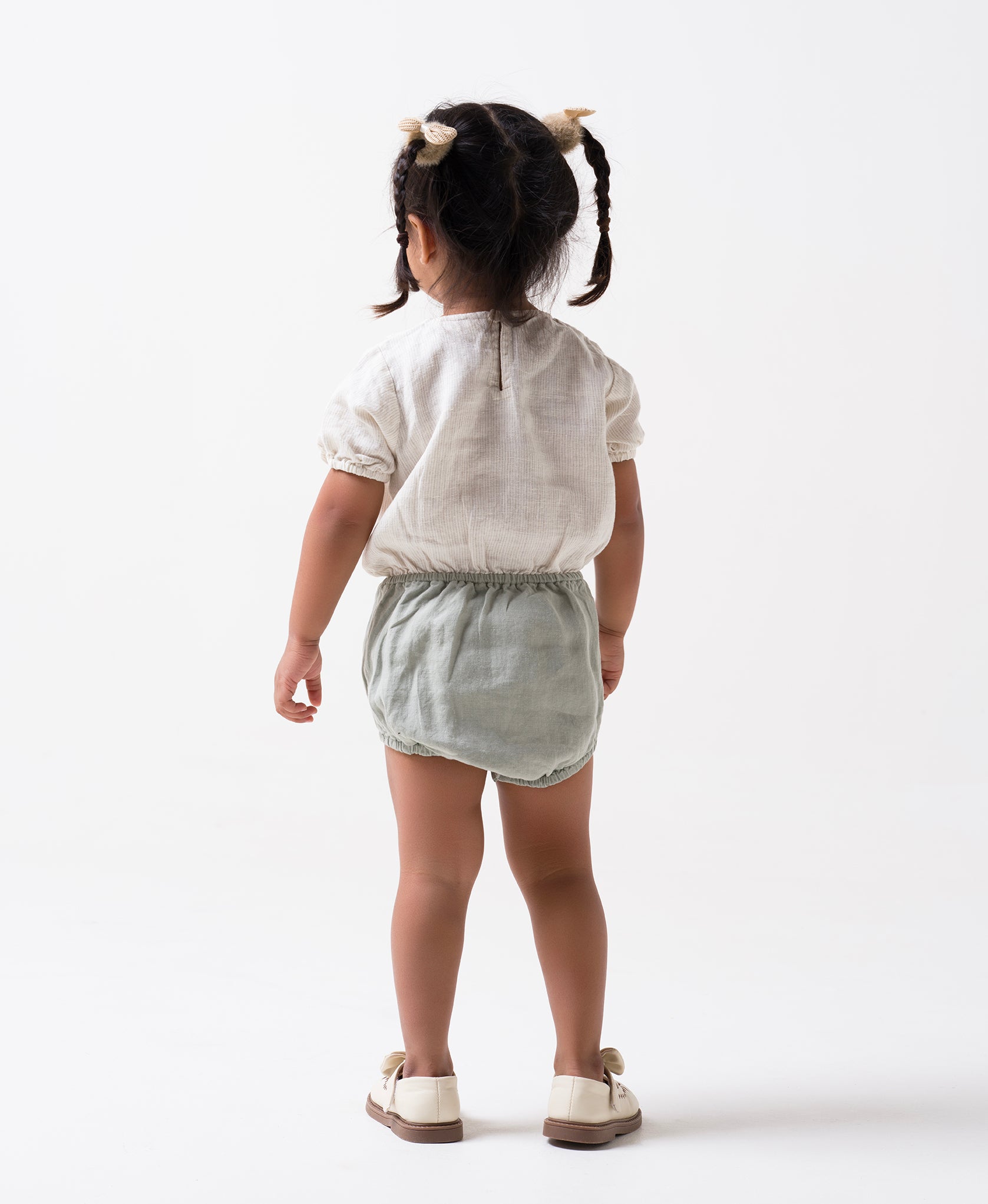 Bloom romper for girl T- Beige Hairline Stripe - B- Mint Green