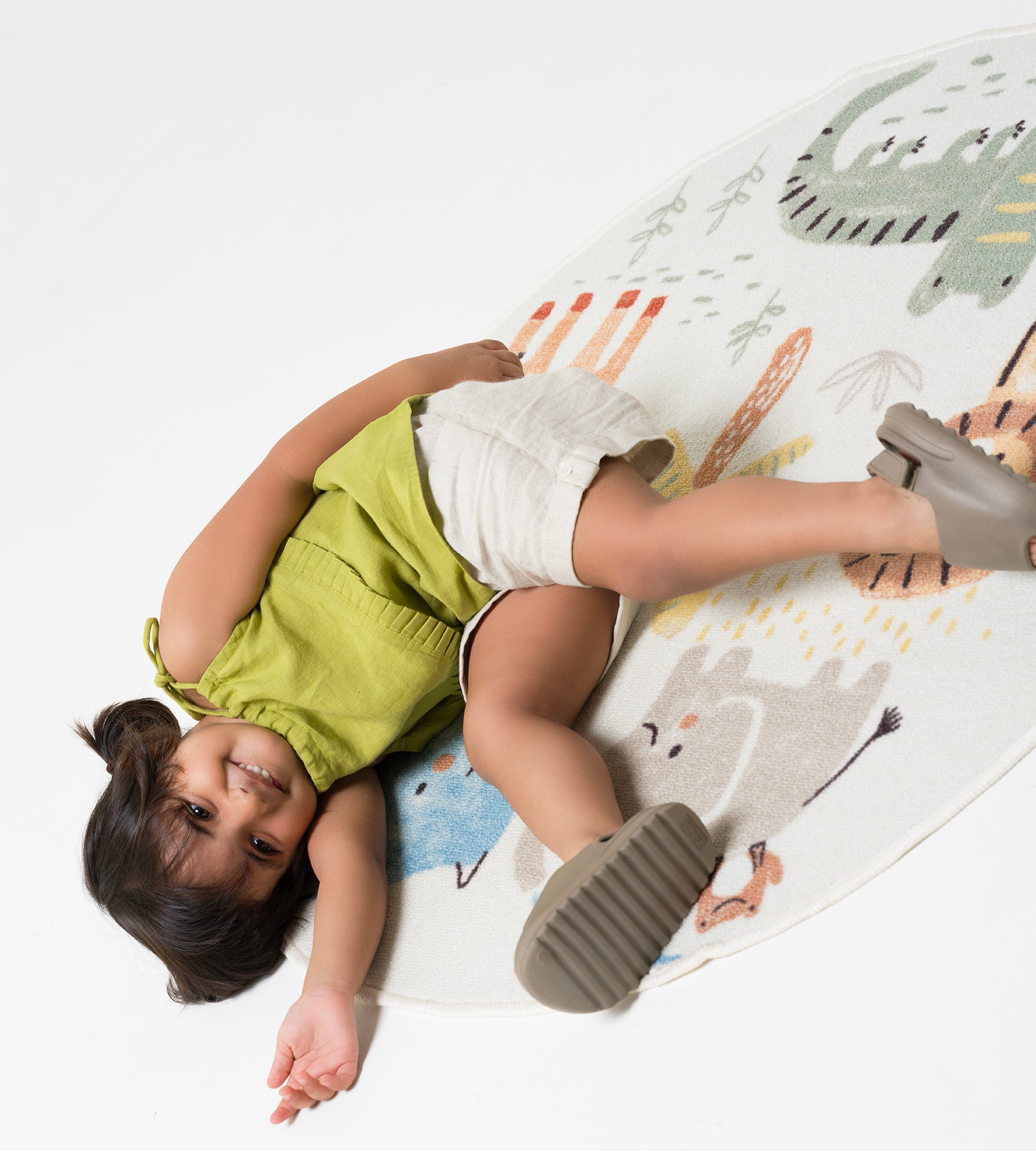 Printed Tie-Strap Pleated Co-Ord Set T - Kiwi Green  B - Cookie & Cream