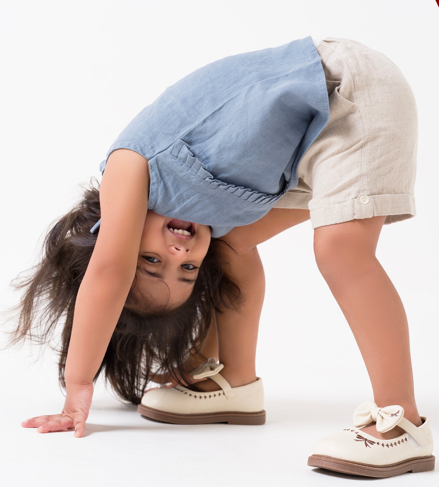 Linen tie strap pleated co-ords set T - Airforce Blue - B - Natural