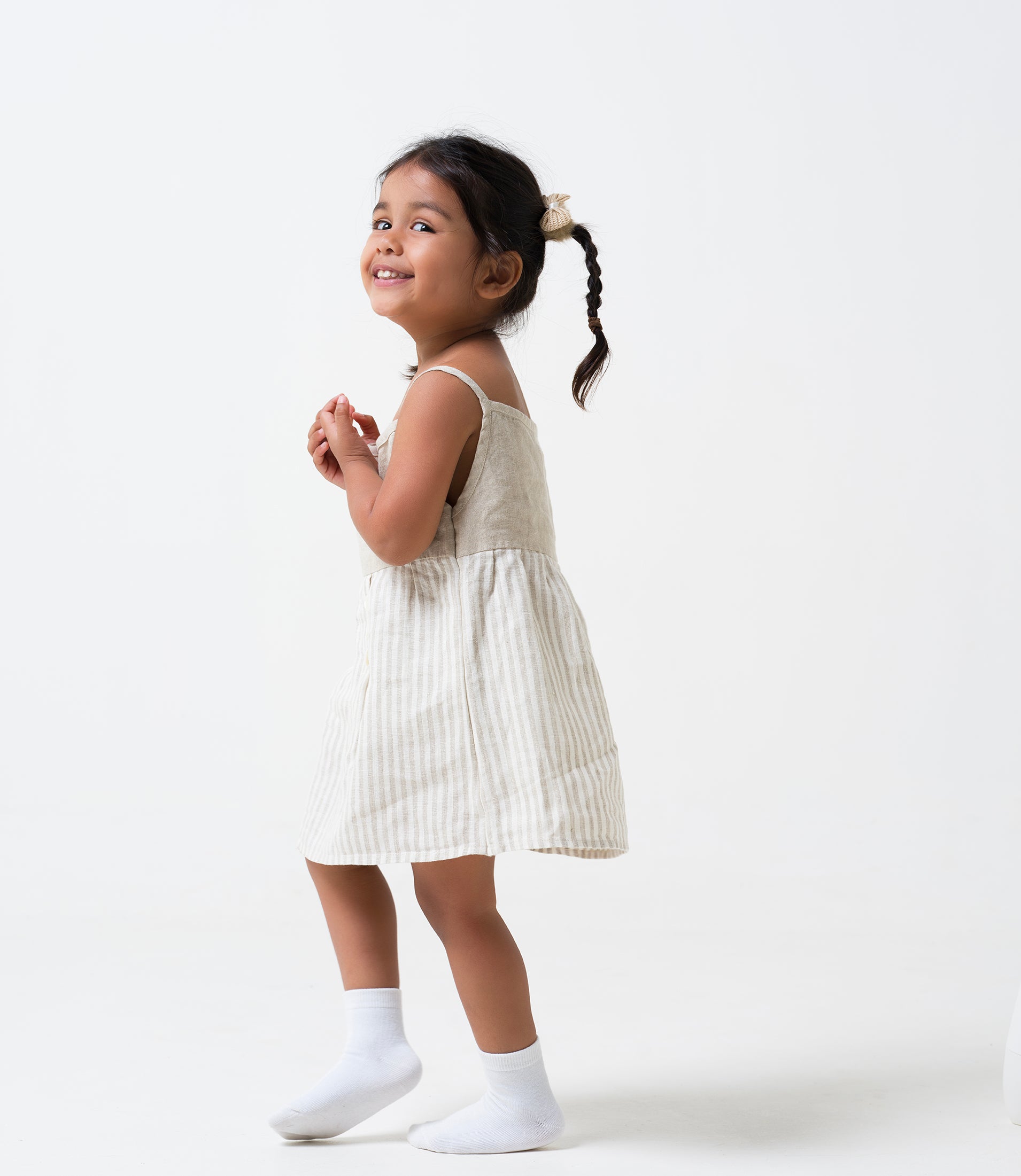 Buttons Detailed Frock Yoke - Natural Dress - TD7