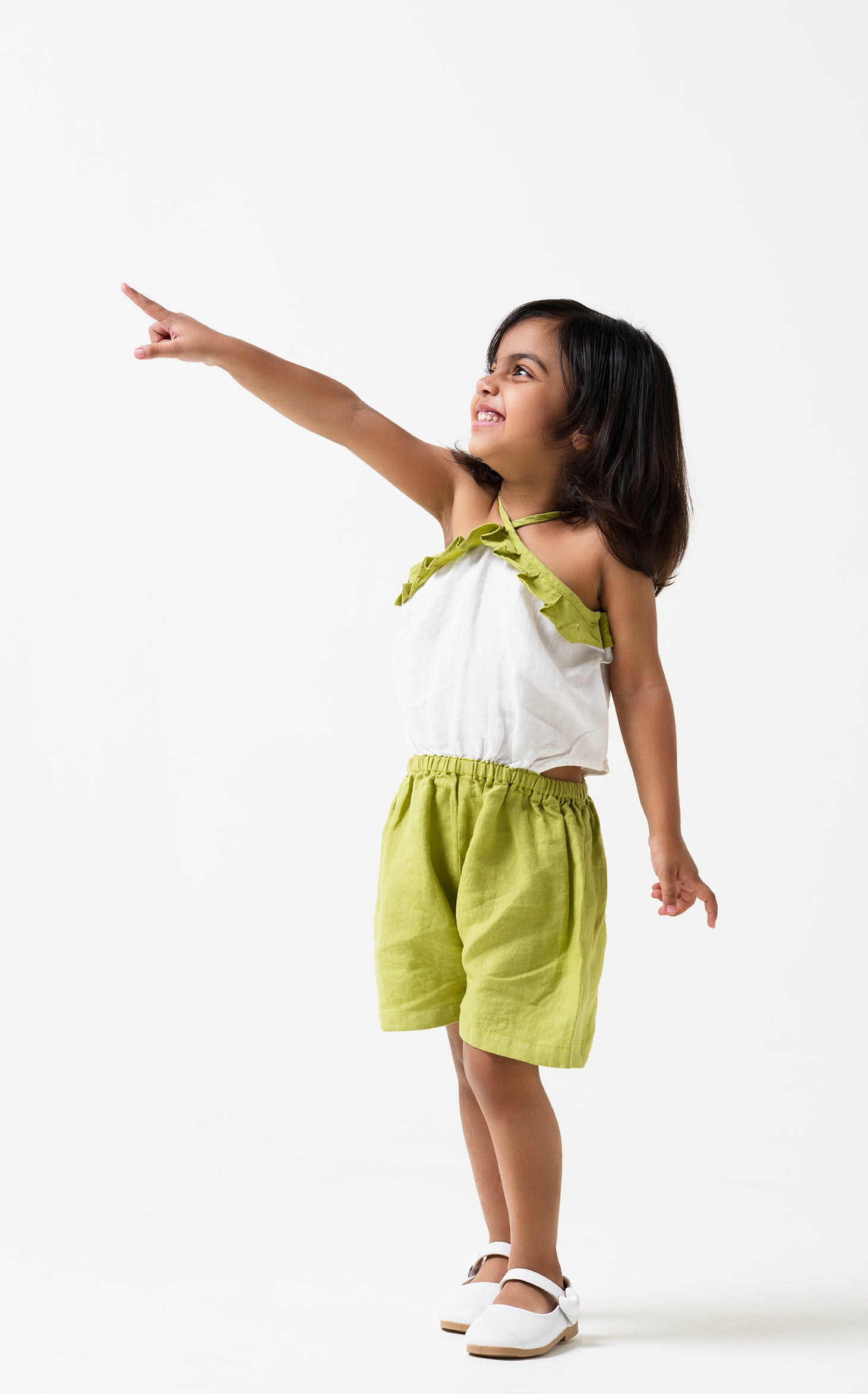 Halter Neck Cut-out Play Suit  White and Kiwi green.