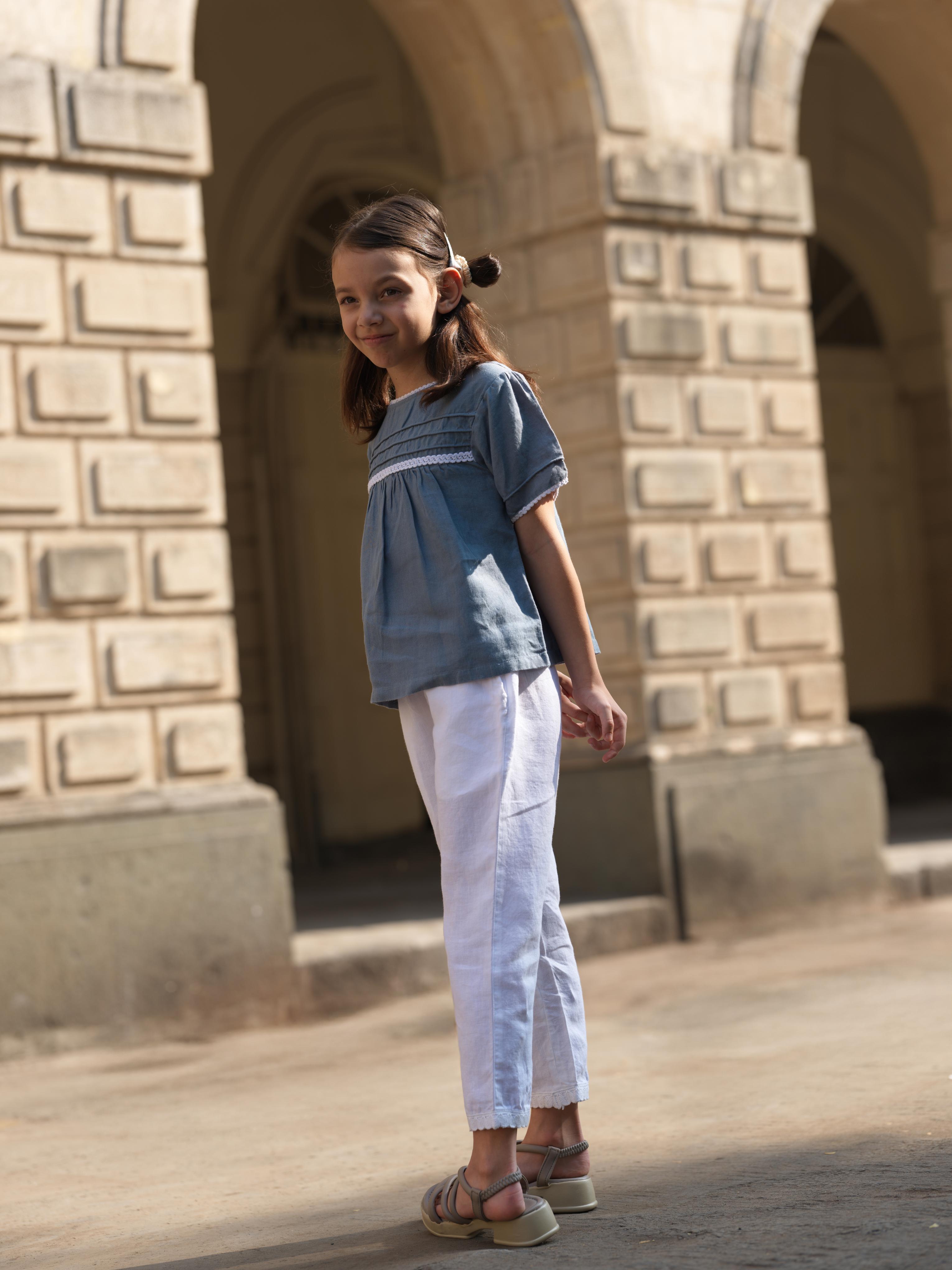 Girl Cord Piping Top & Trousers Co-ords set Airforce Blue / White