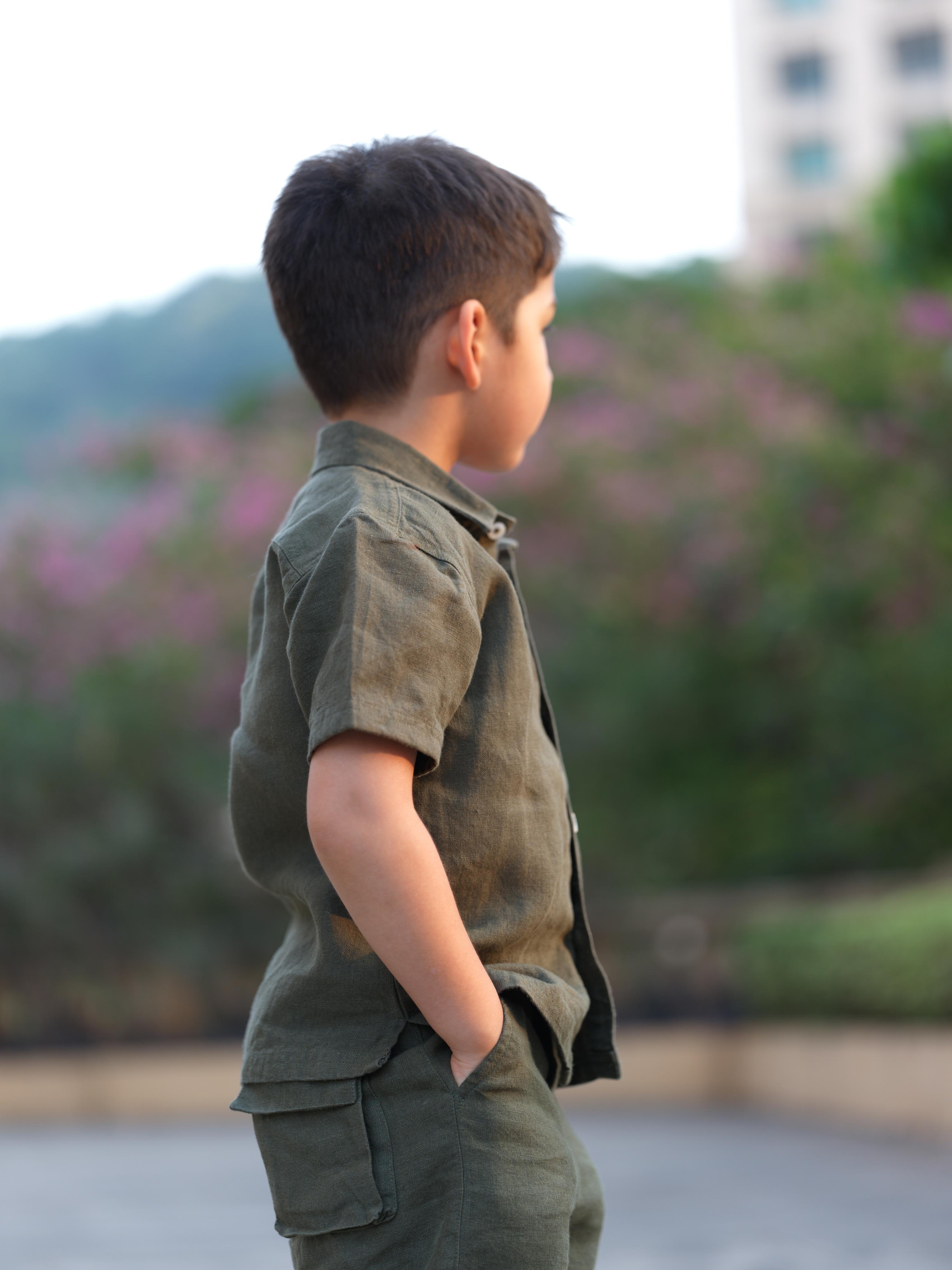 Boys Half-Sleeve Shirt & Cargo Trousers Co-Ord Moss Green