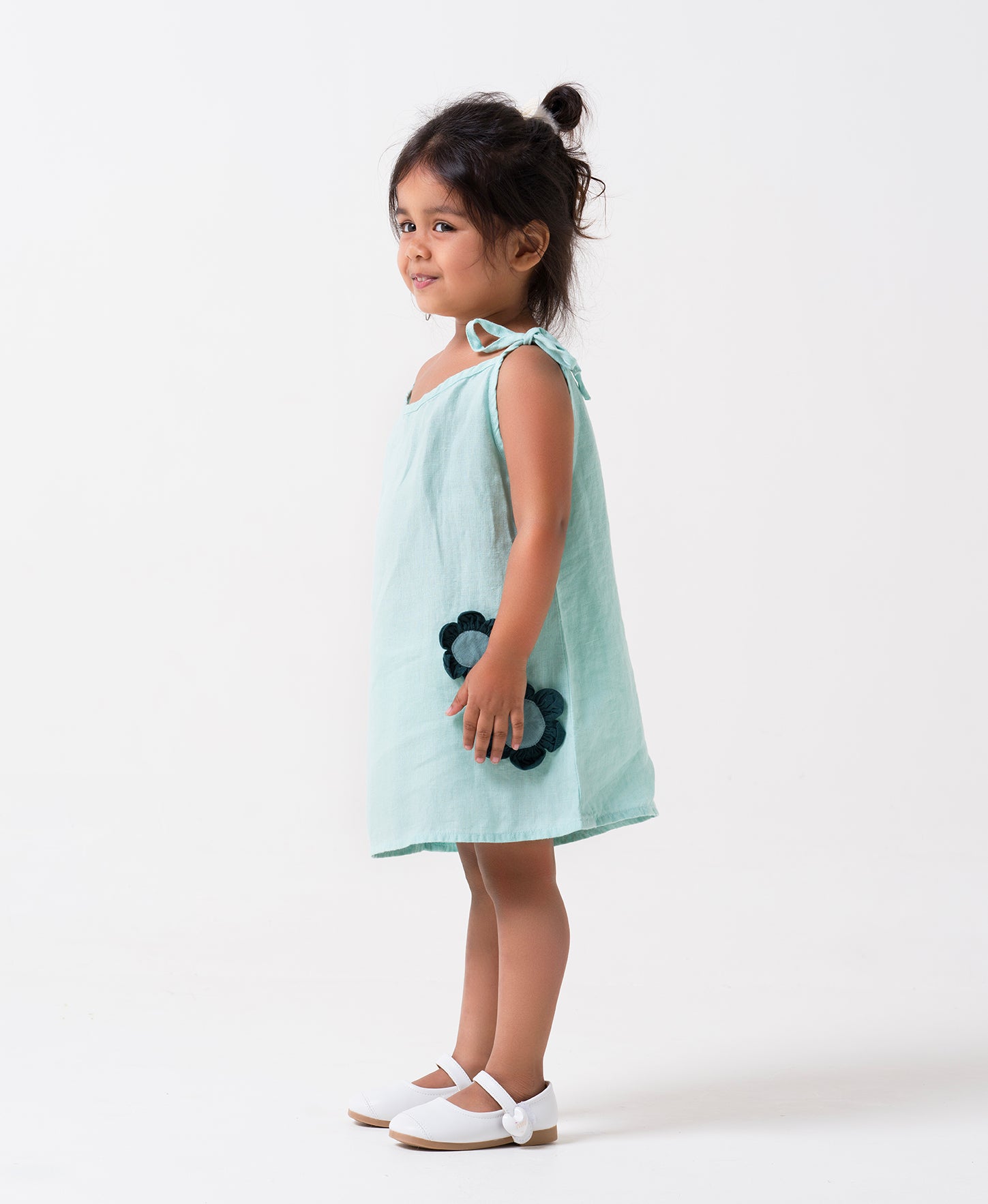 Celestial Green Tie-Up Shoulder Flower Frock