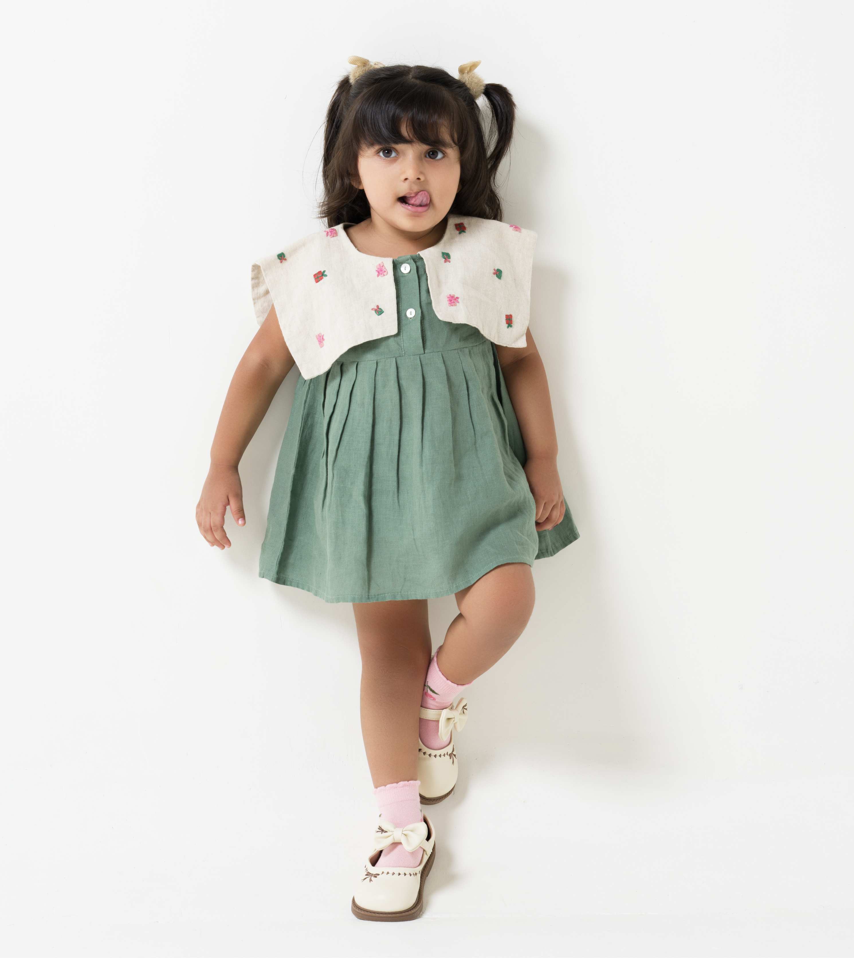 Hand-Embroidered Flap Collar Dress