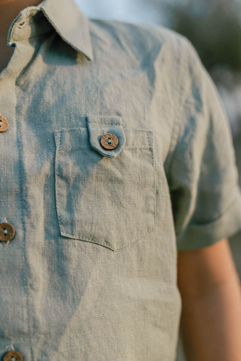 High Low Shirt With Capri Shorts Set - Chi Linen