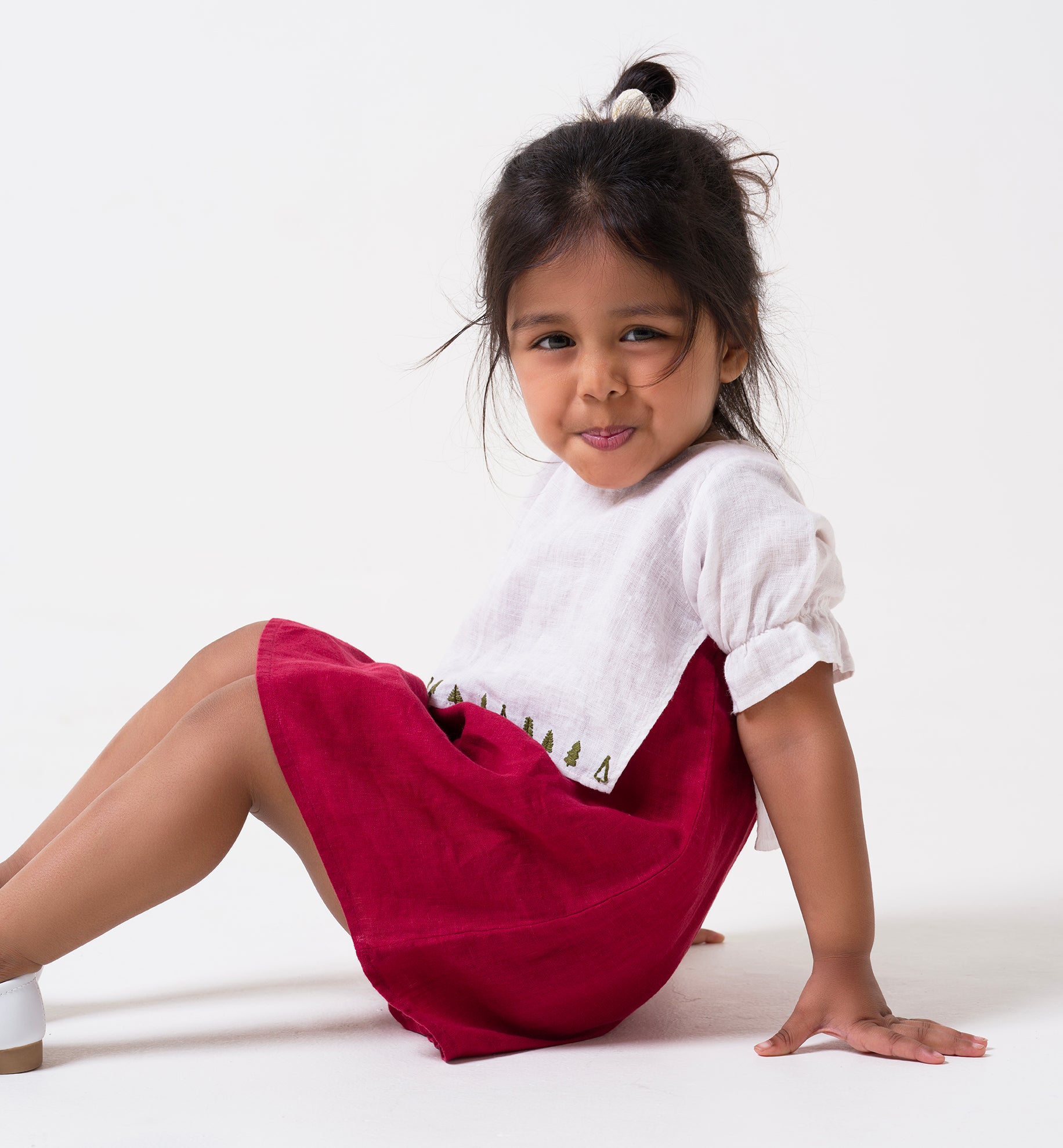 Hand-Embroidered 2 Layer Puff Sleeve Dress