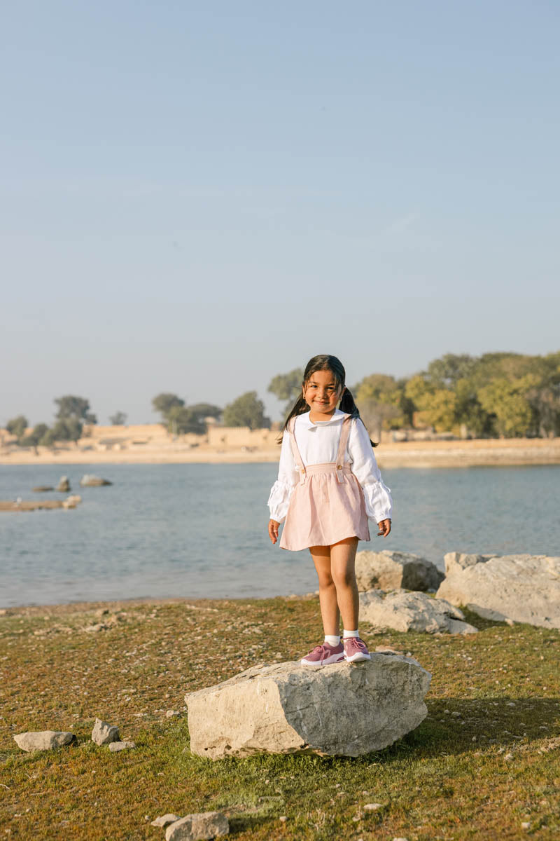 Suspender Skirt With Shirt Set - Chi Linen